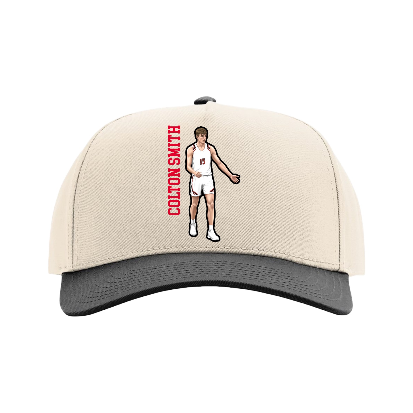 Full Fabric Five-Panel Champ Cap — Name Vertical in Cream/Black