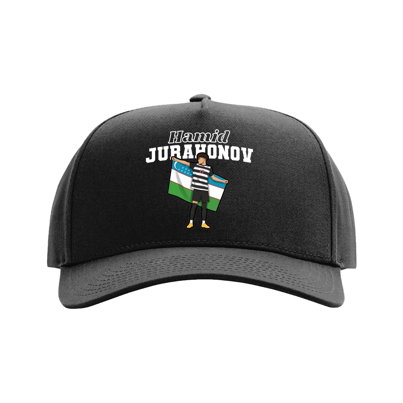 Full Fabric Five-Panel Champ Cap — Name Arch in Black