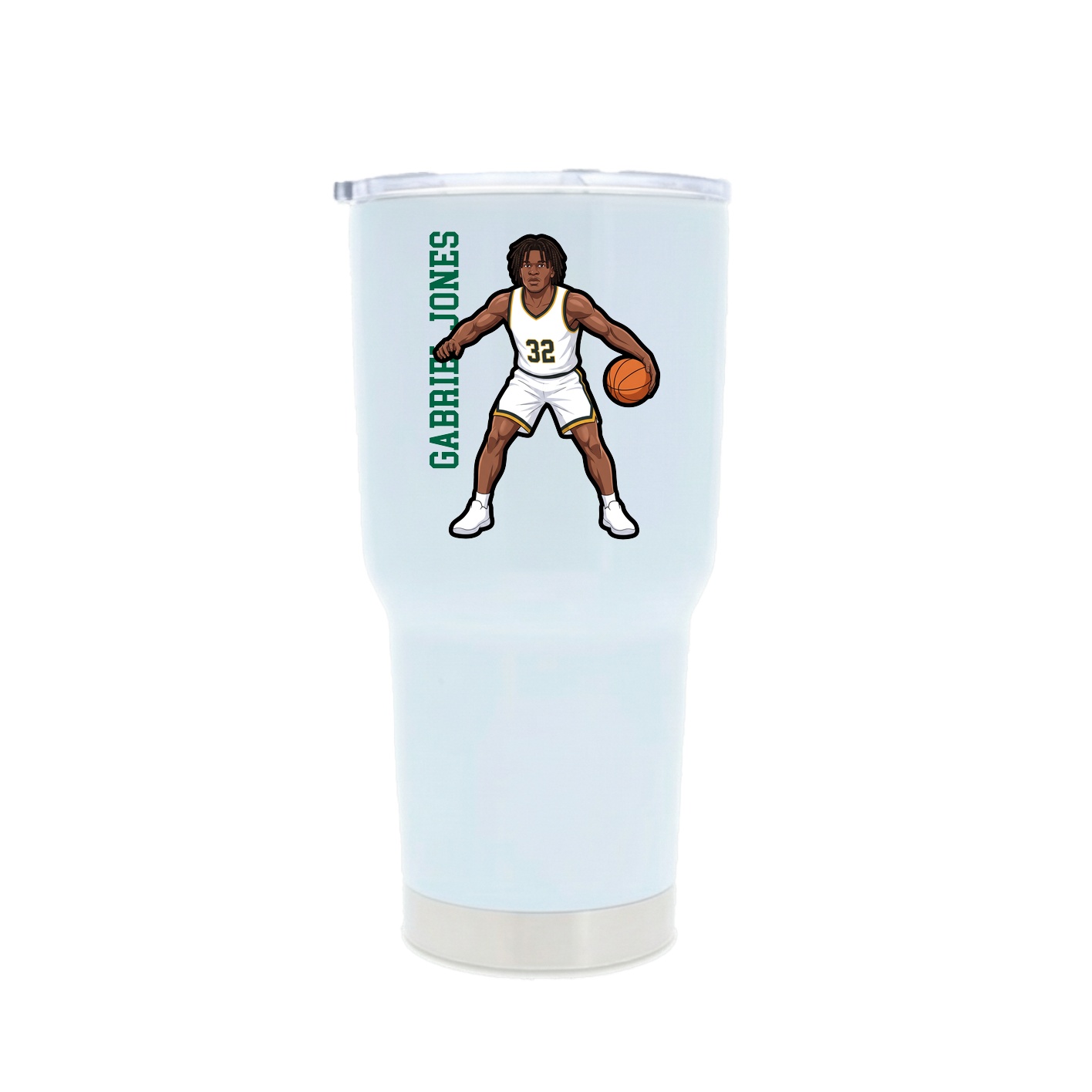 30oz Stainless Steel Tumbler — Name Vertical in White