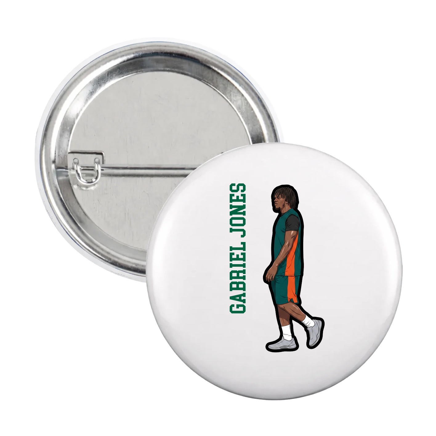 Game Day Button — Name Vertical in White
