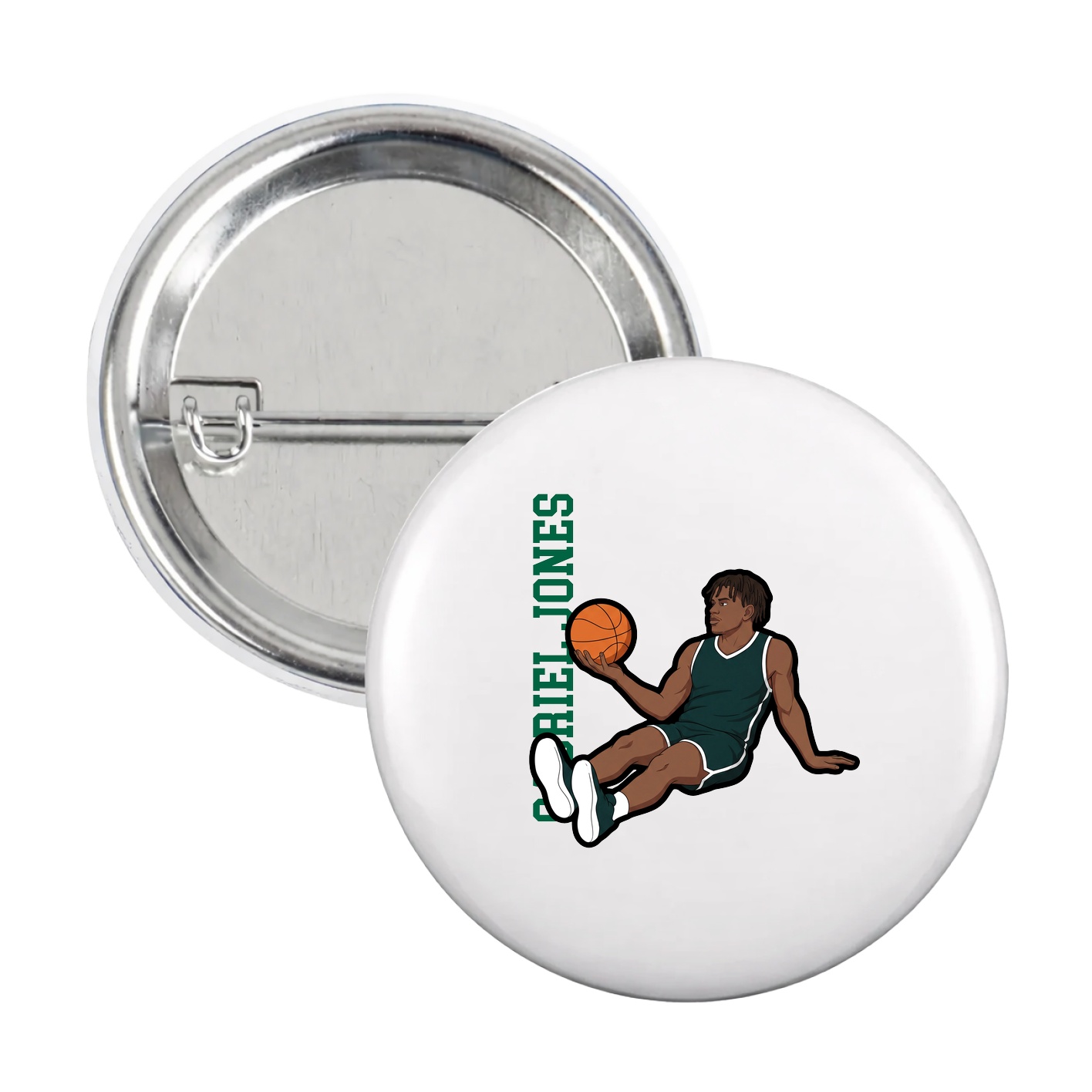 Game Day Button — Name Vertical in White