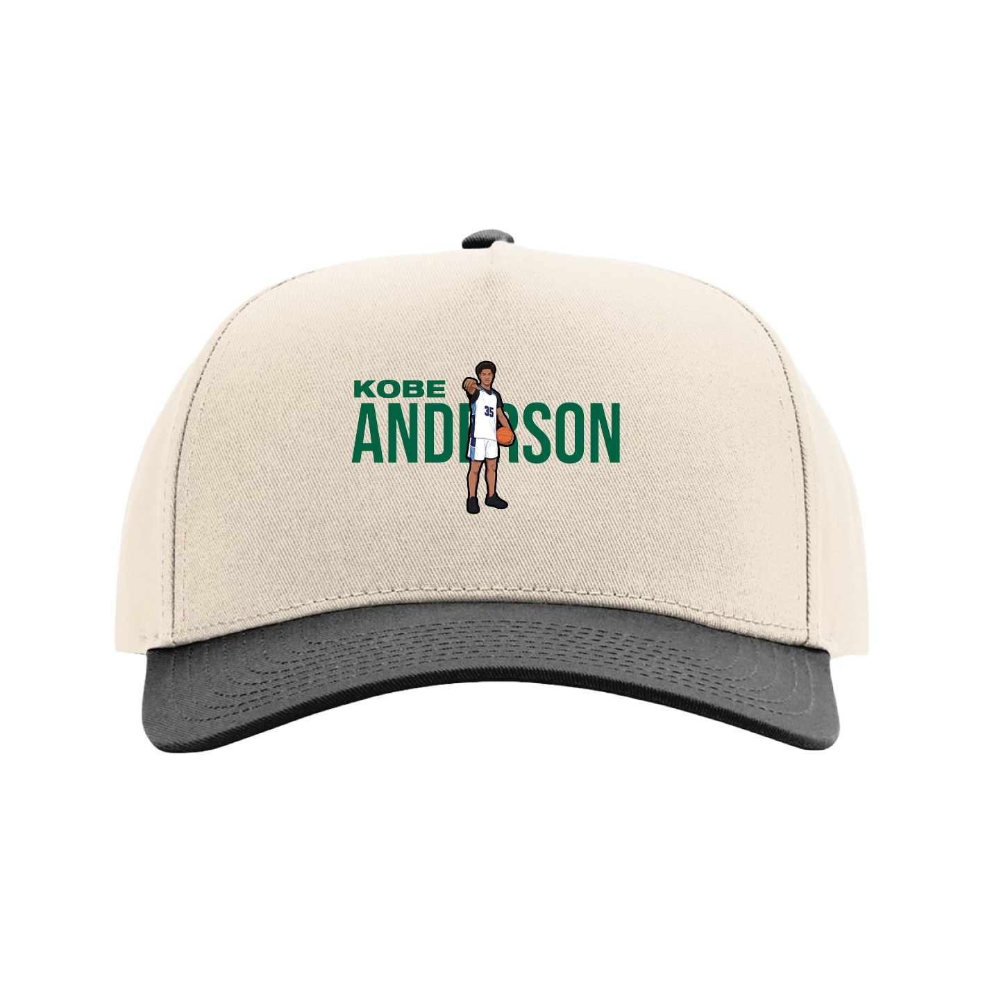 Full Fabric Five-Panel Champ Cap — Player Name in Cream/Black