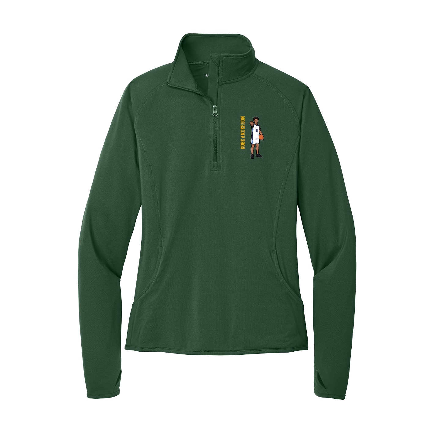 Women's Q-Zip Pullover — Name Vertical in Green