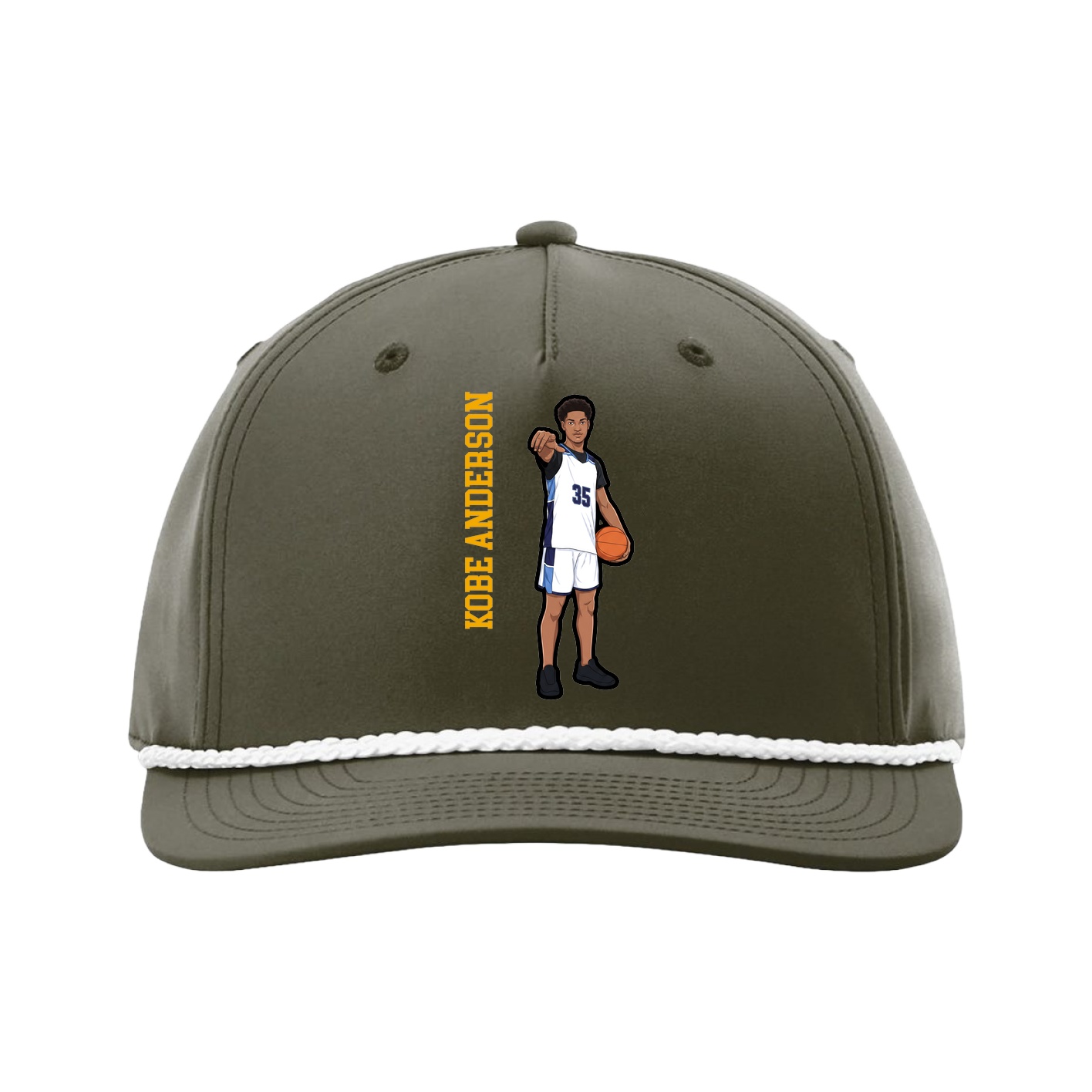 Five-Panel Classic Rope Cap — Name Vertical in Green