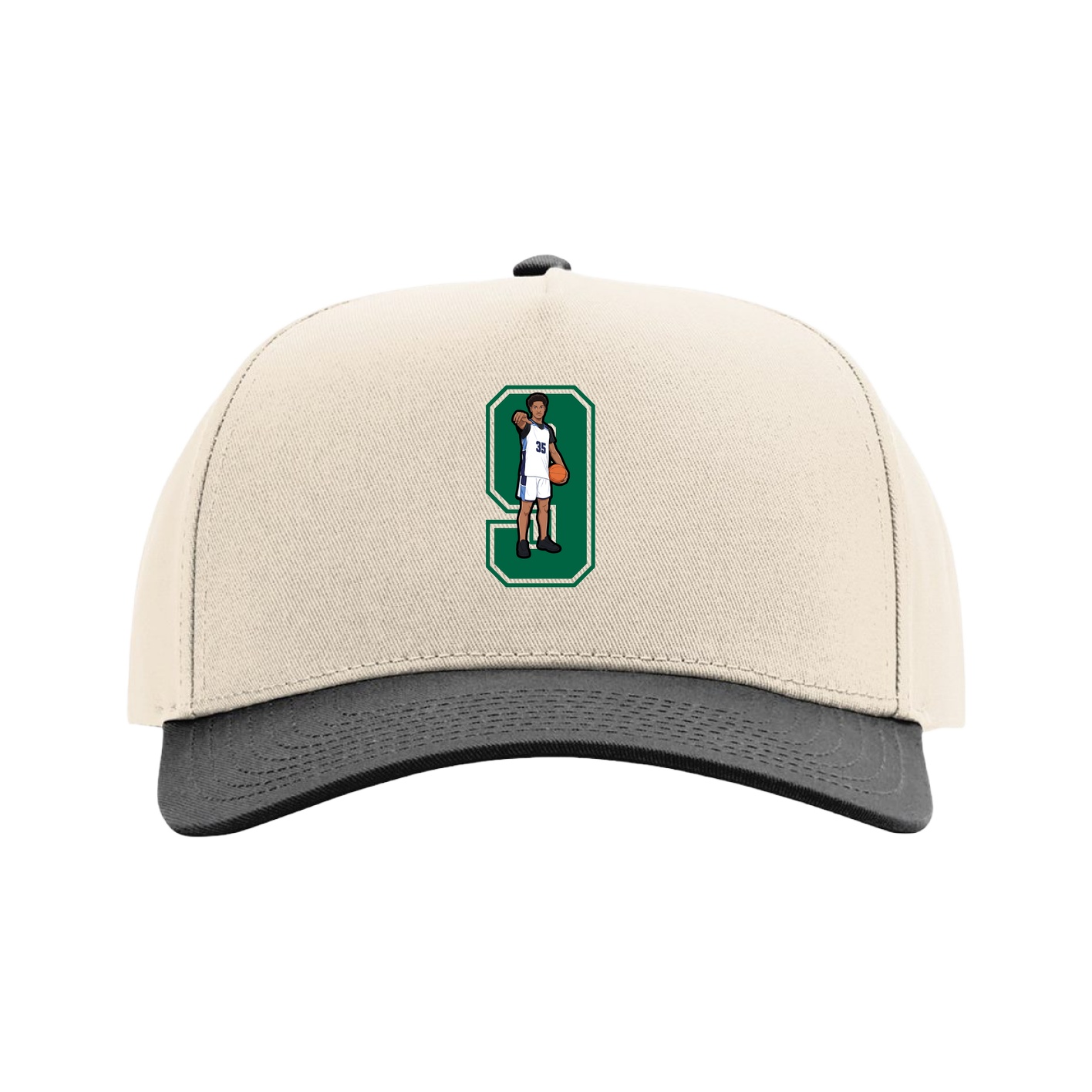 Full Fabric Five-Panel Champ Cap — Number in Cream/Black
