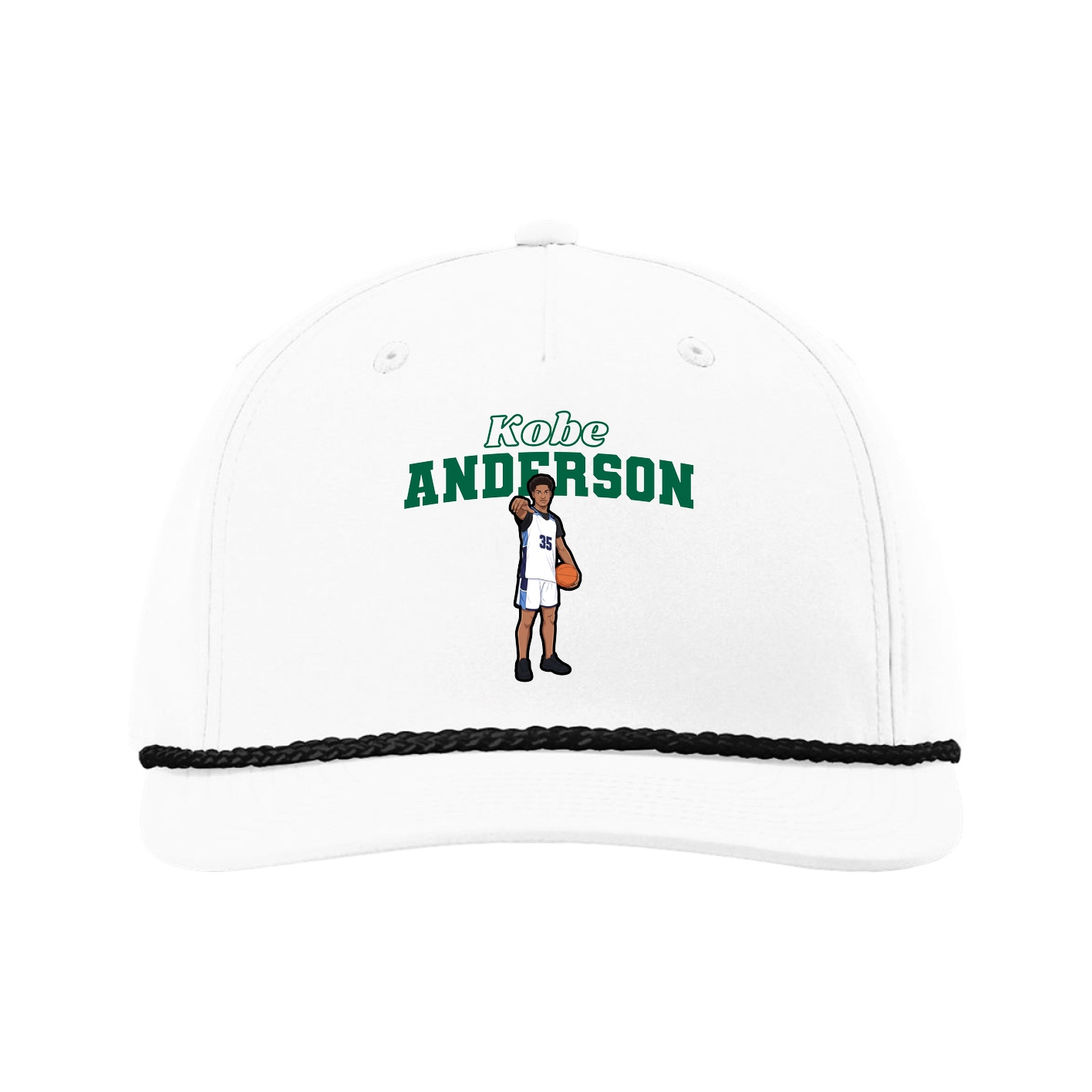 Five-Panel Classic Rope Cap — Name Arch in White