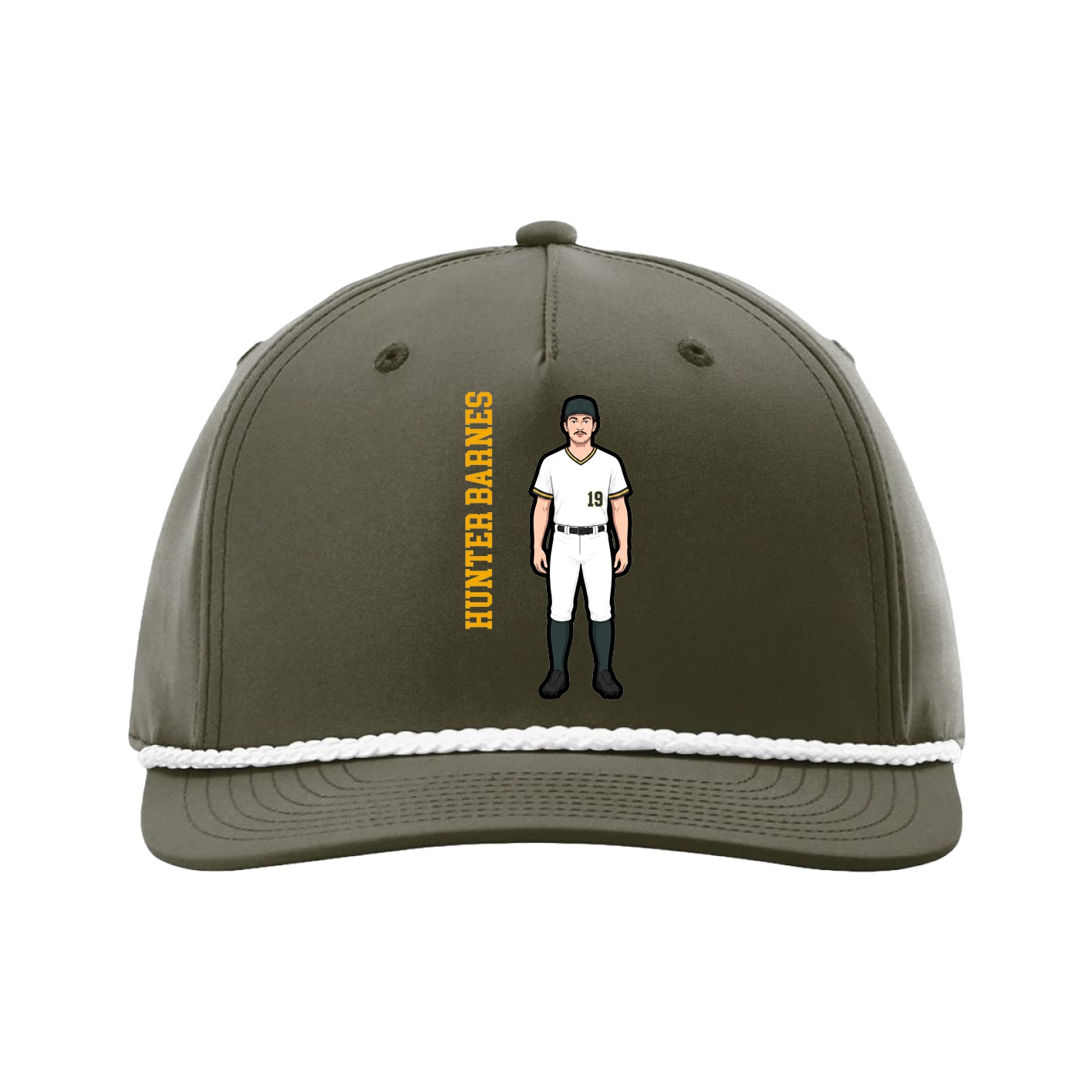 Five-Panel Classic Rope Cap — Name Vertical in Green