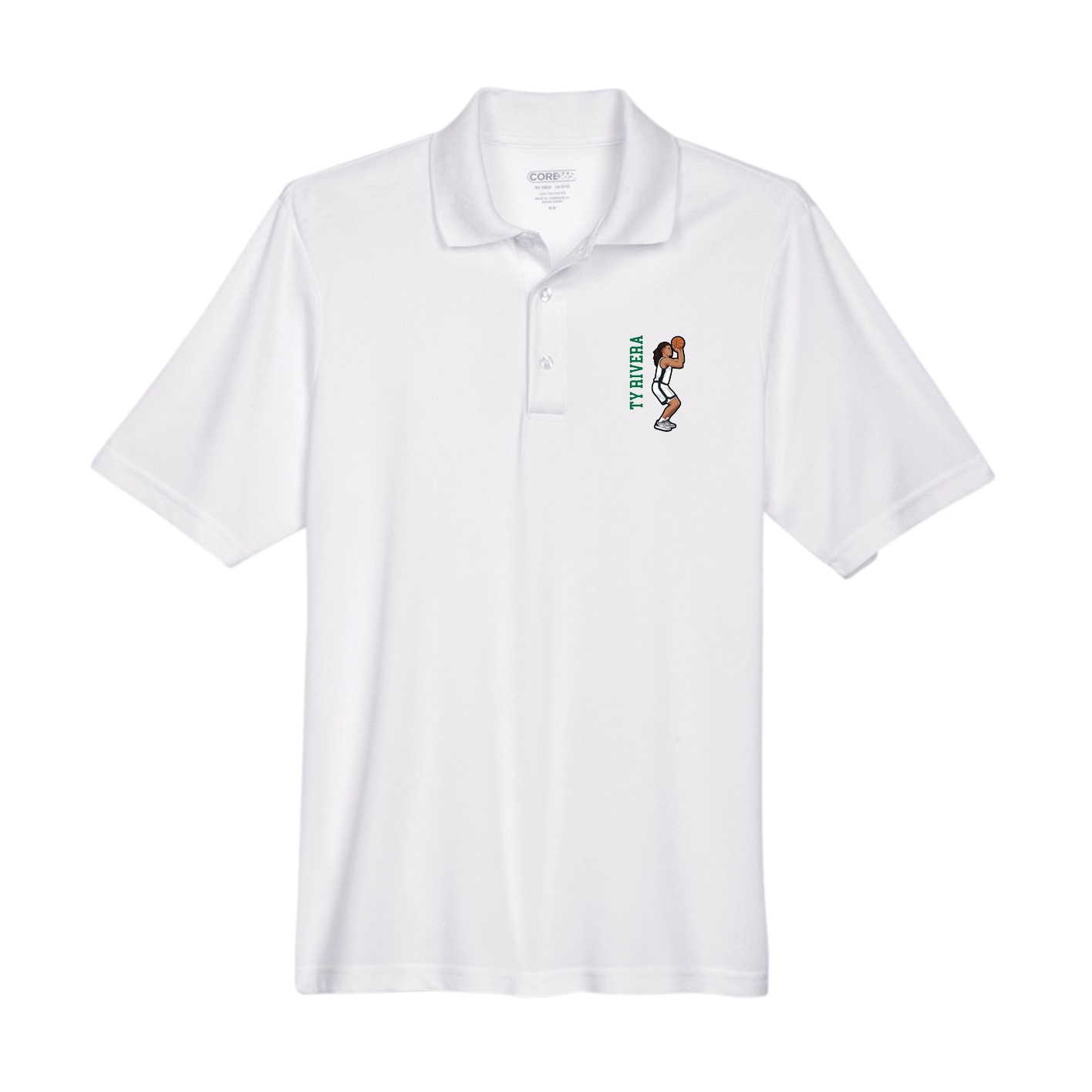 Performance Polo — Name Vertical in White