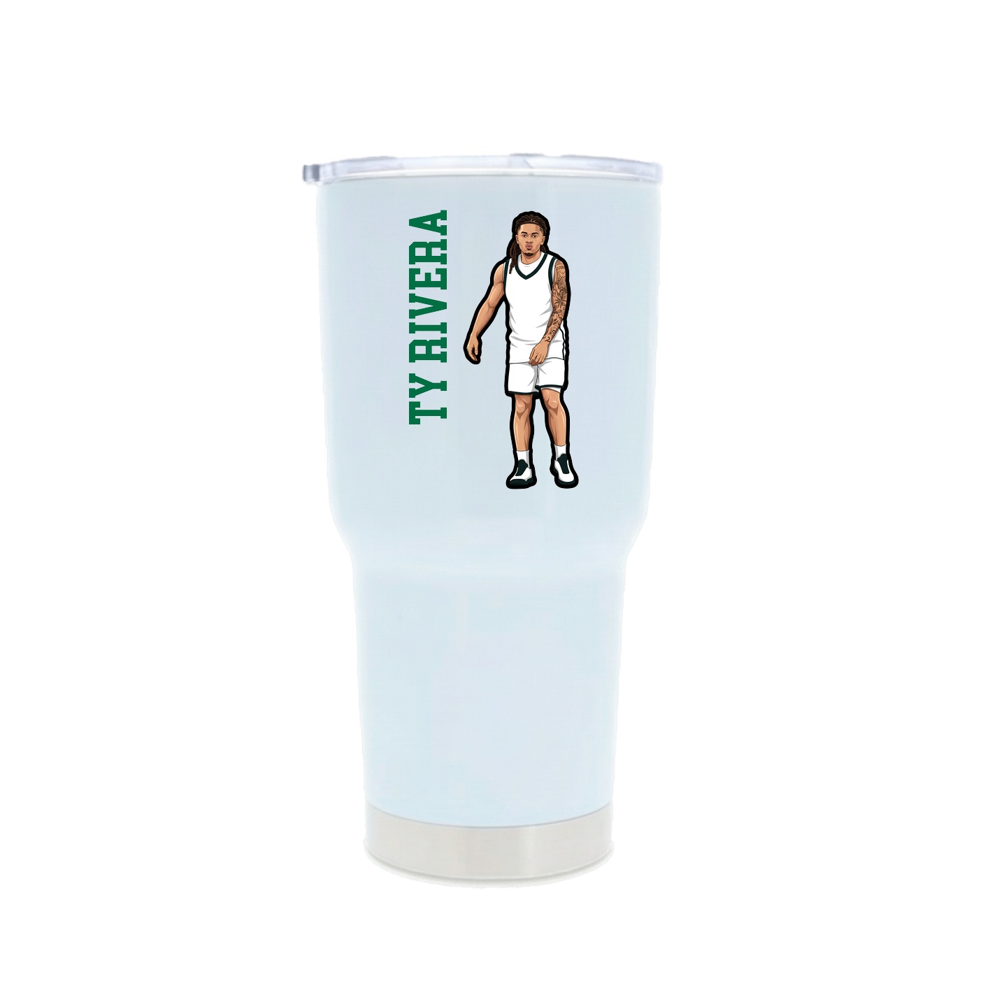 30oz Stainless Steel Tumbler — Name Vertical in White