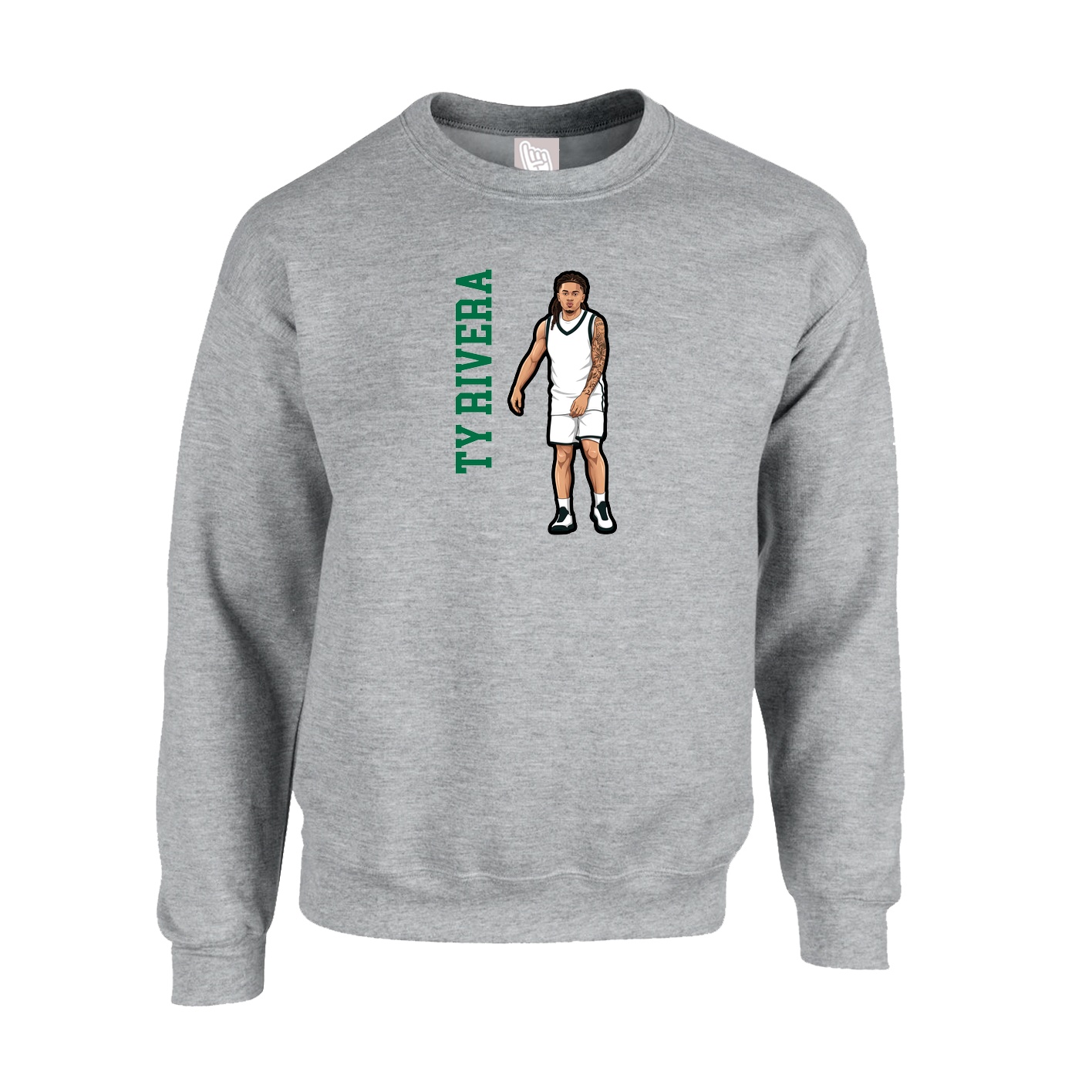 Fleece Crew — Name Vertical in Grey
