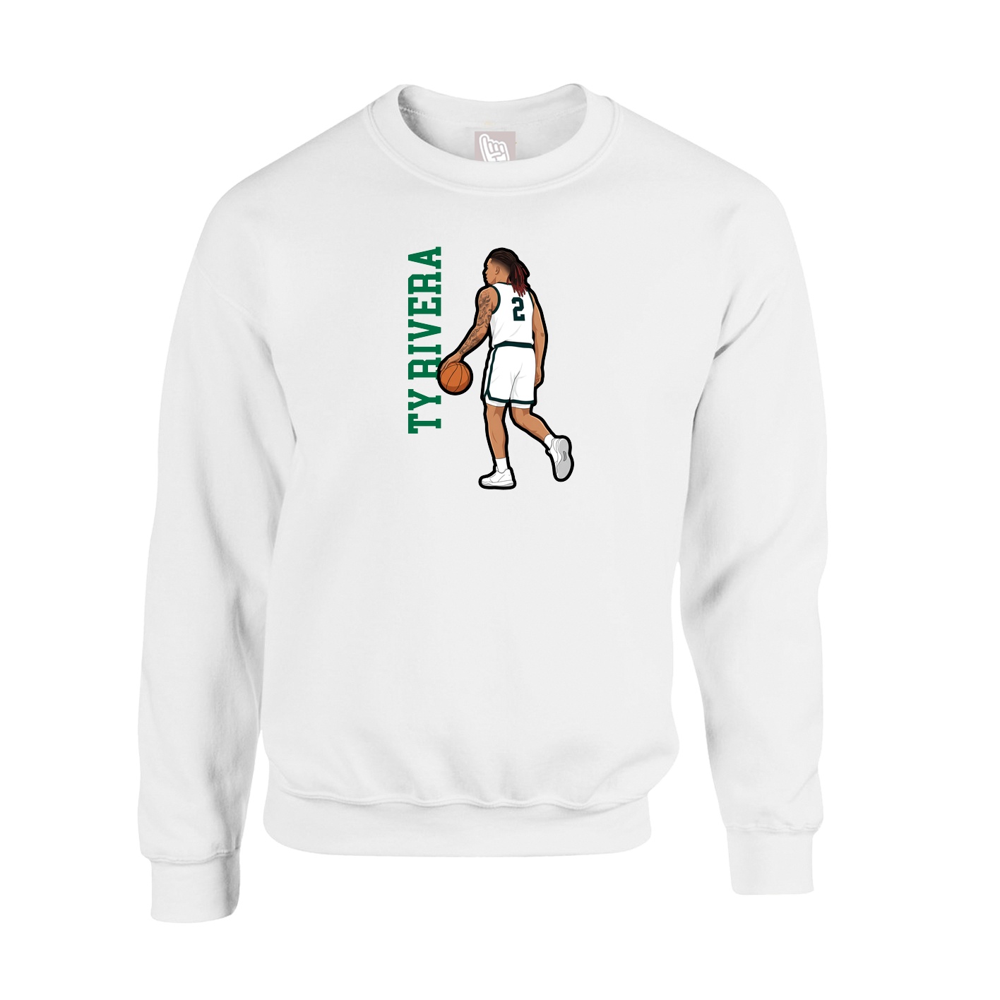 Fleece Crew — Name Vertical in White