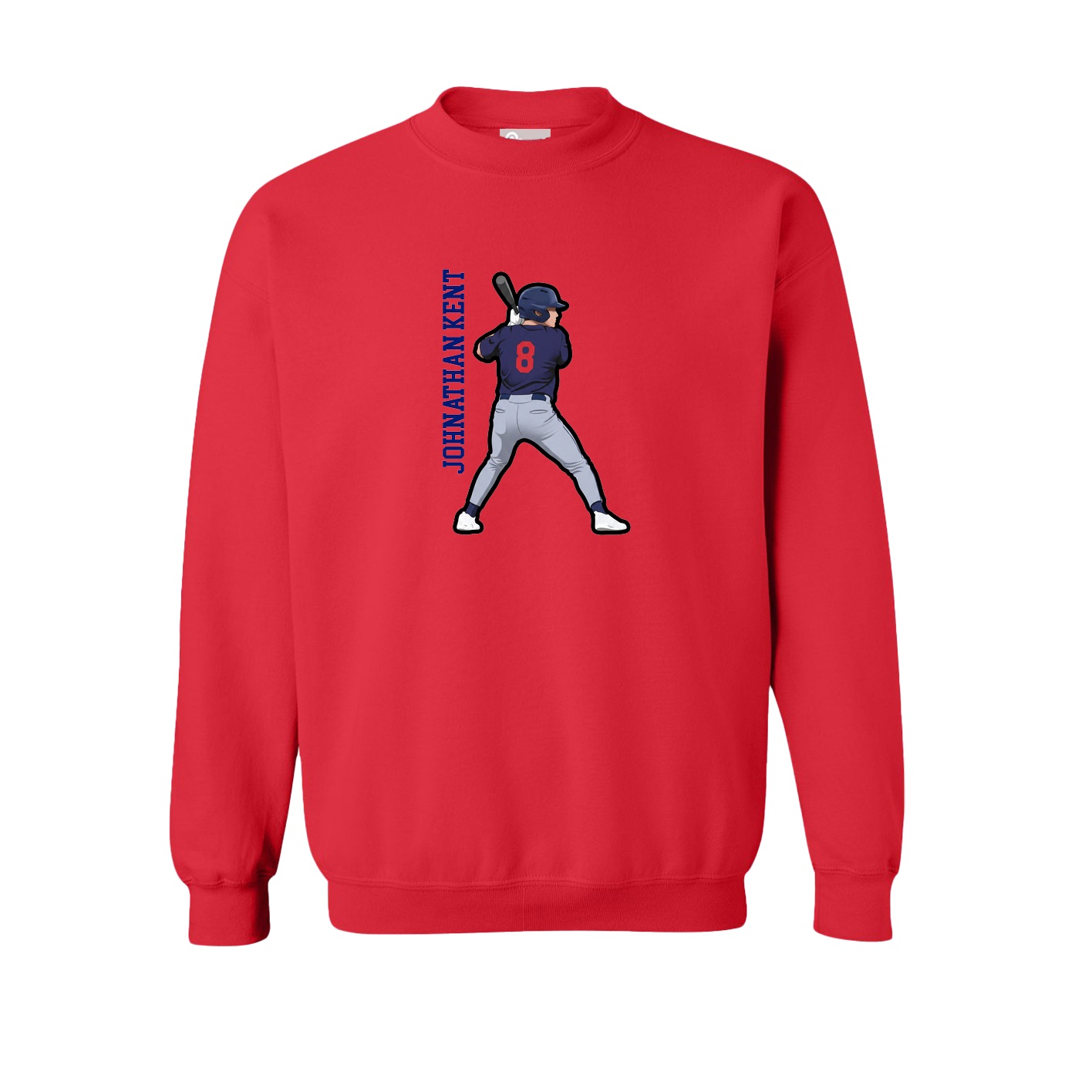 Fleece Crew — Name Vertical in Red