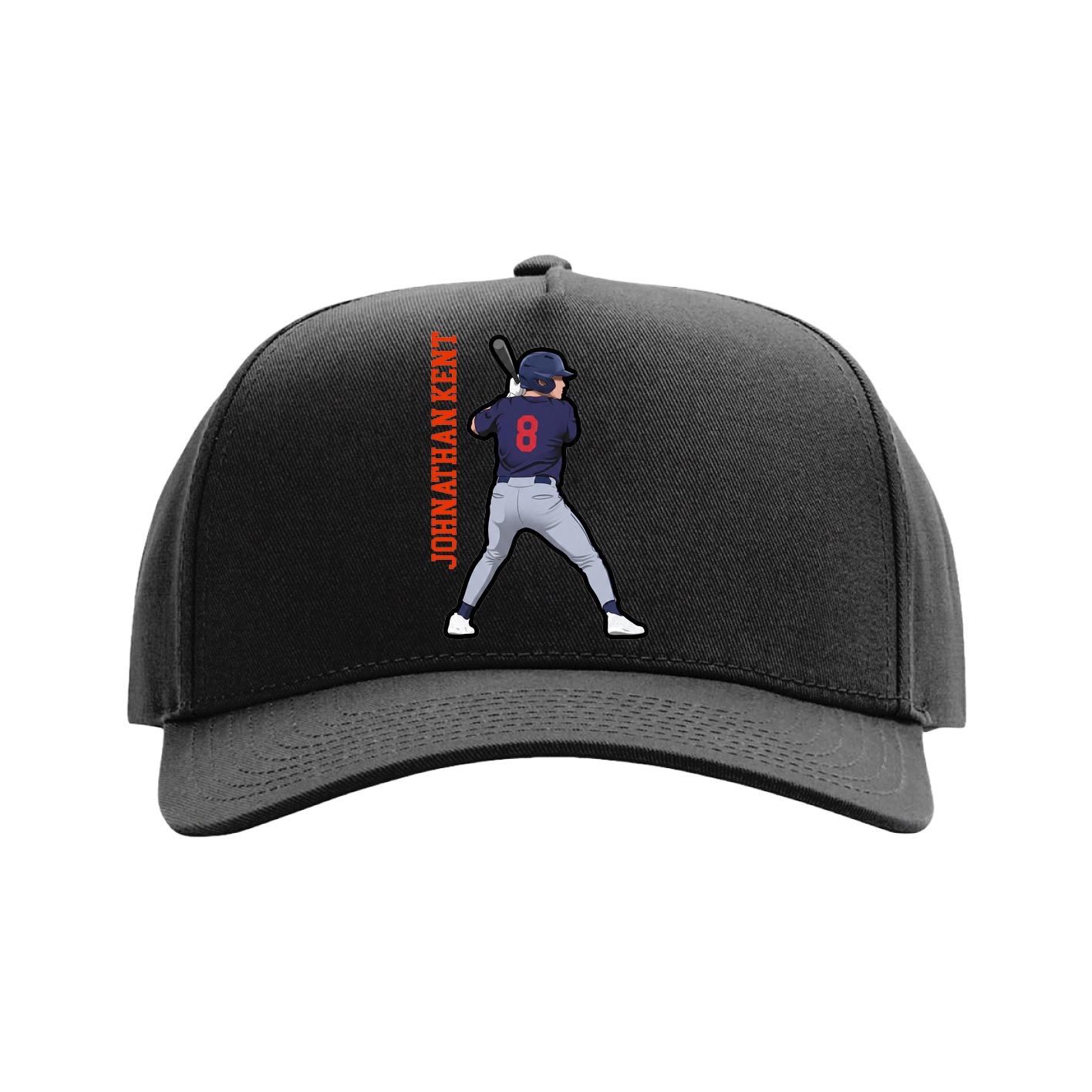 Full Fabric Five-Panel Champ Cap — Name Vertical in Black