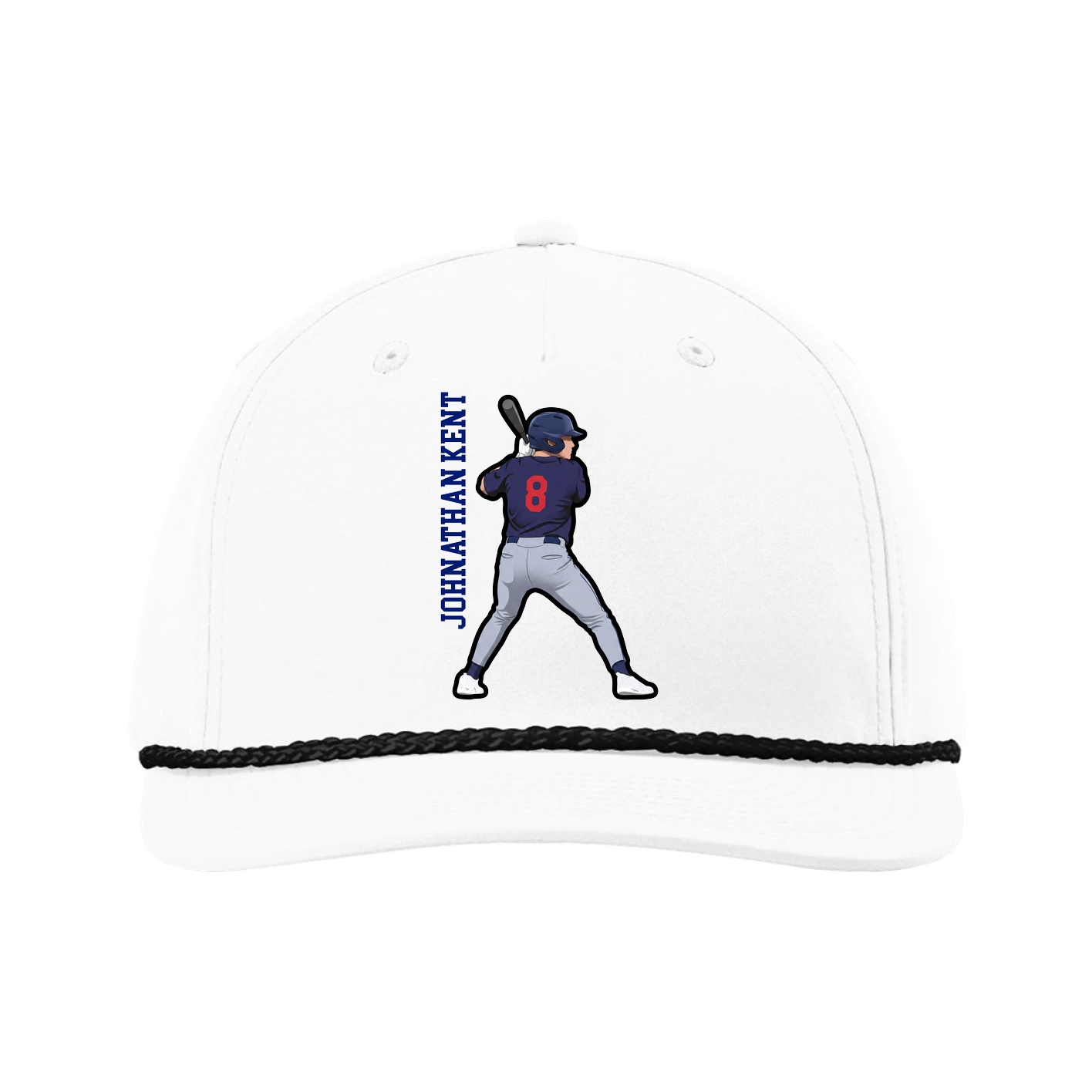 Five-Panel Classic Rope Cap — Name Vertical in White