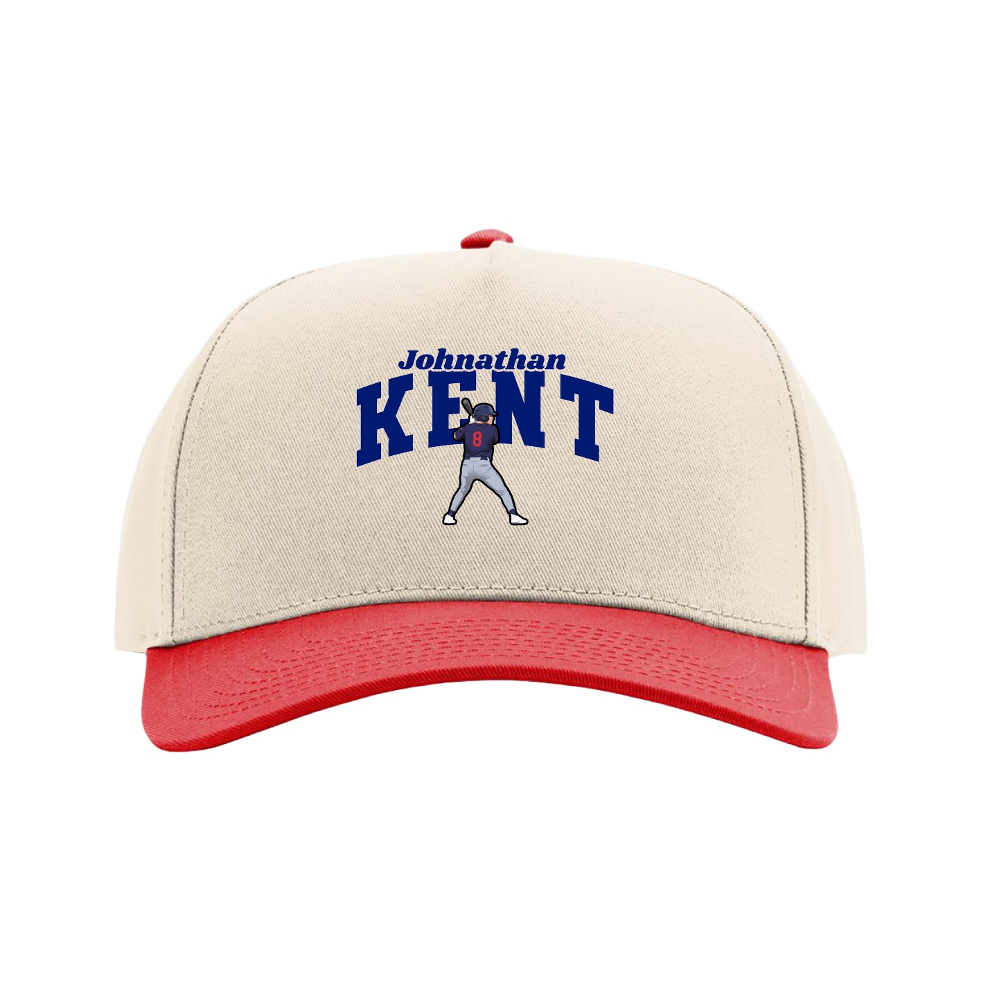 Full Fabric Five-Panel Champ Cap — Signature Arch in Cream/Red