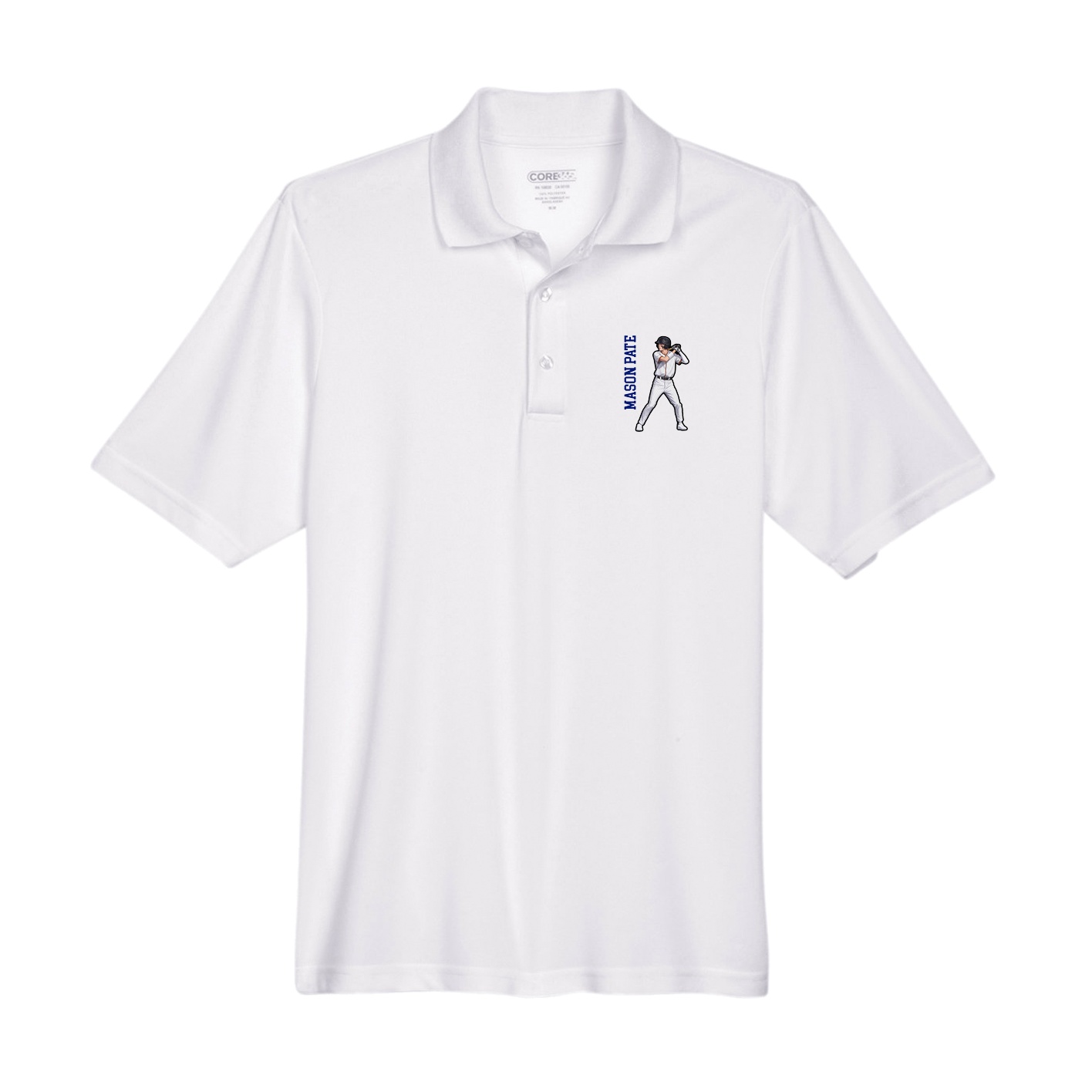 Performance Polo — Name Vertical in White