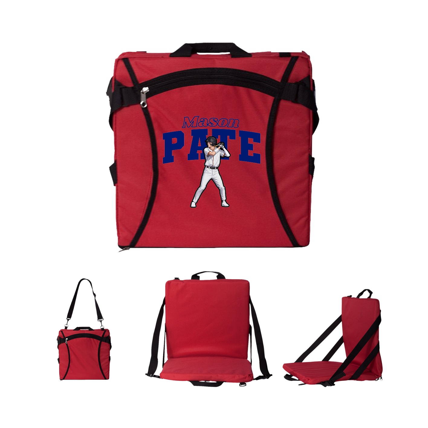 Folding Stadium Seat — Name Arch in Red