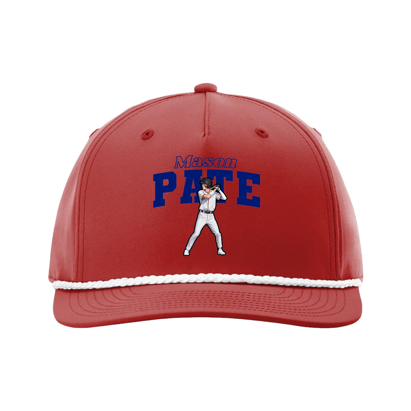 Five-Panel Classic Rope Cap — Name Arch in Red