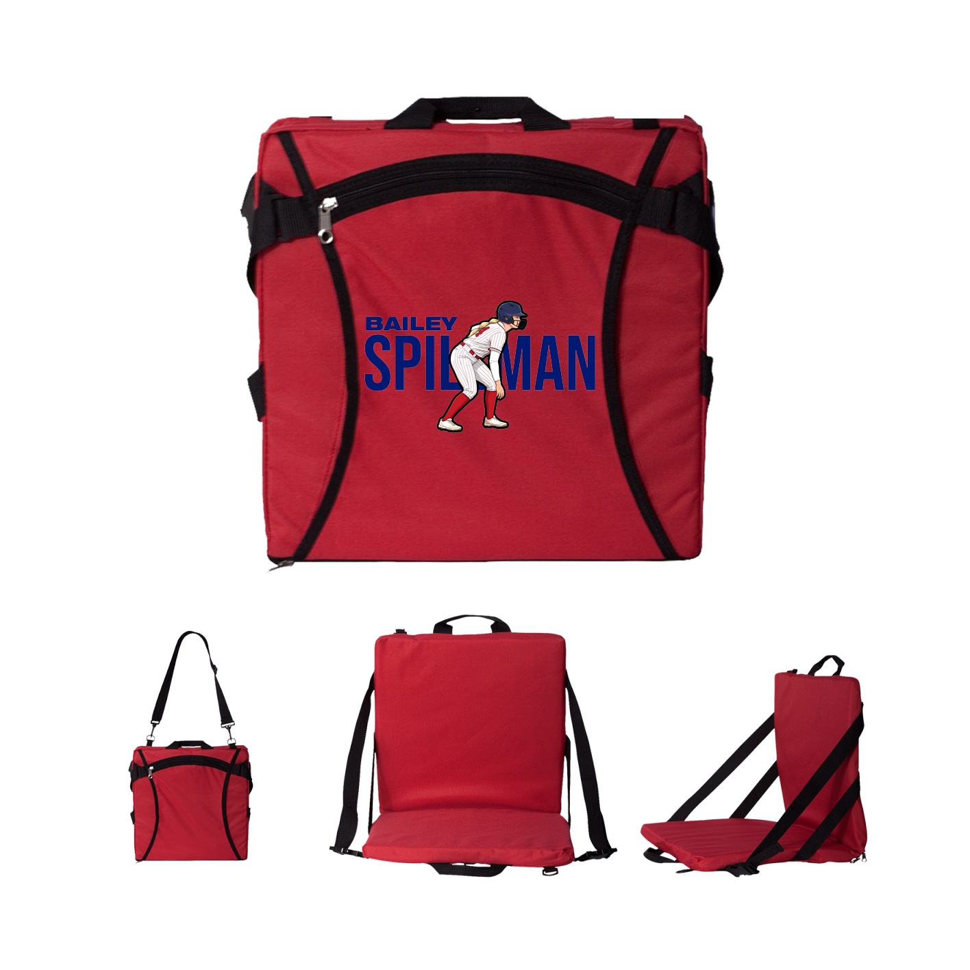 Folding Stadium Seat — Player Name in Red