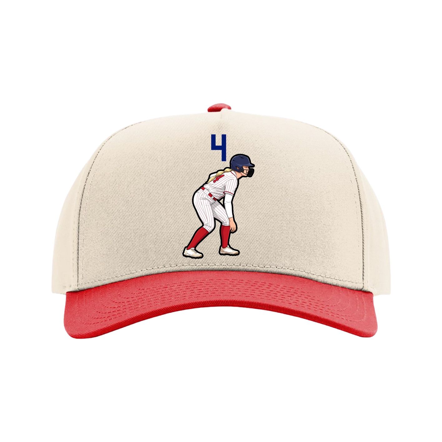 Full Fabric Five-Panel Champ Cap — Number Top in Cream/Red