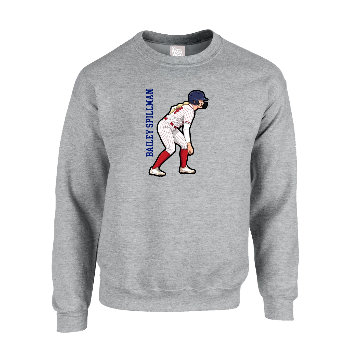 Fleece Crew — Name Vertical in Grey