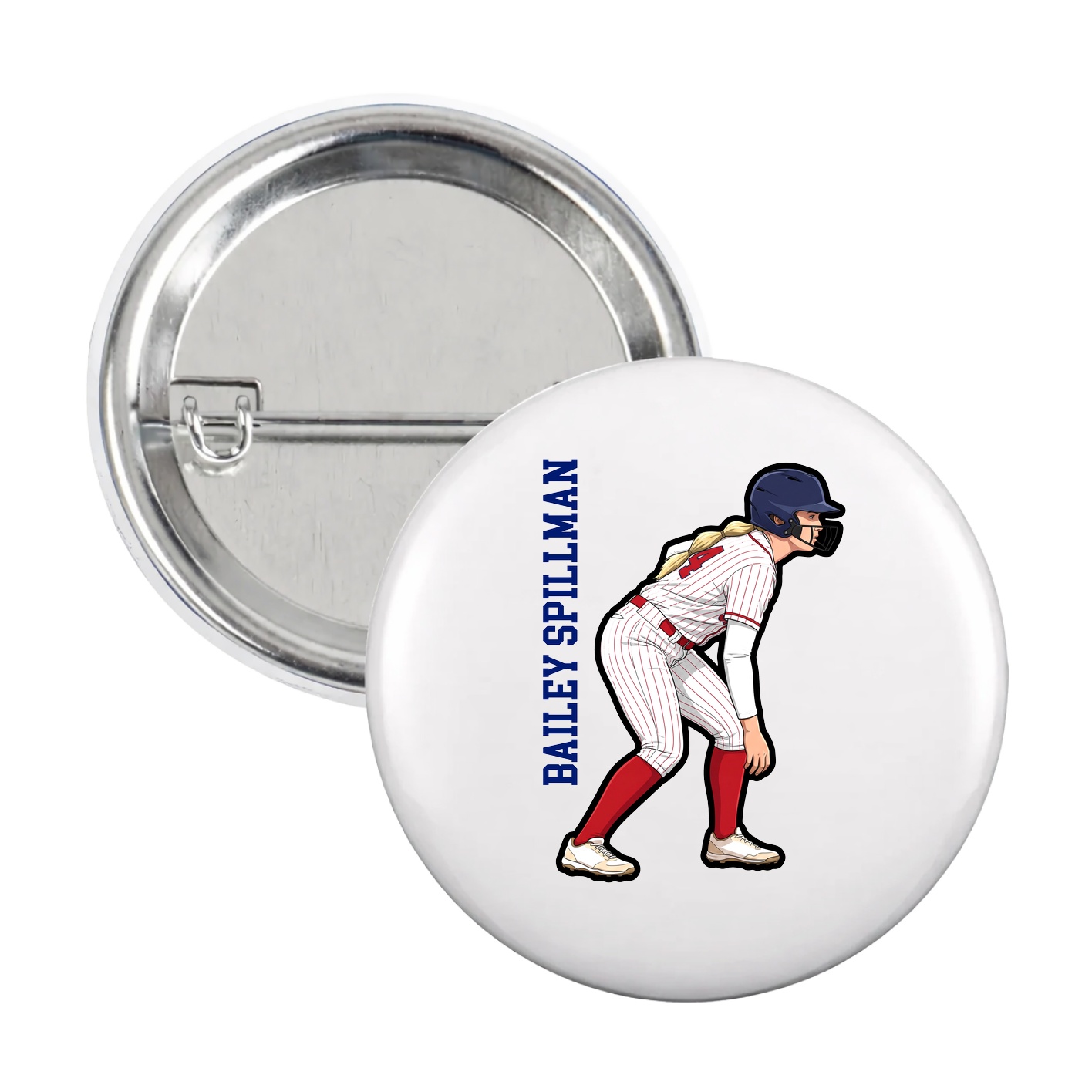 Game Day Button — Name Vertical in White