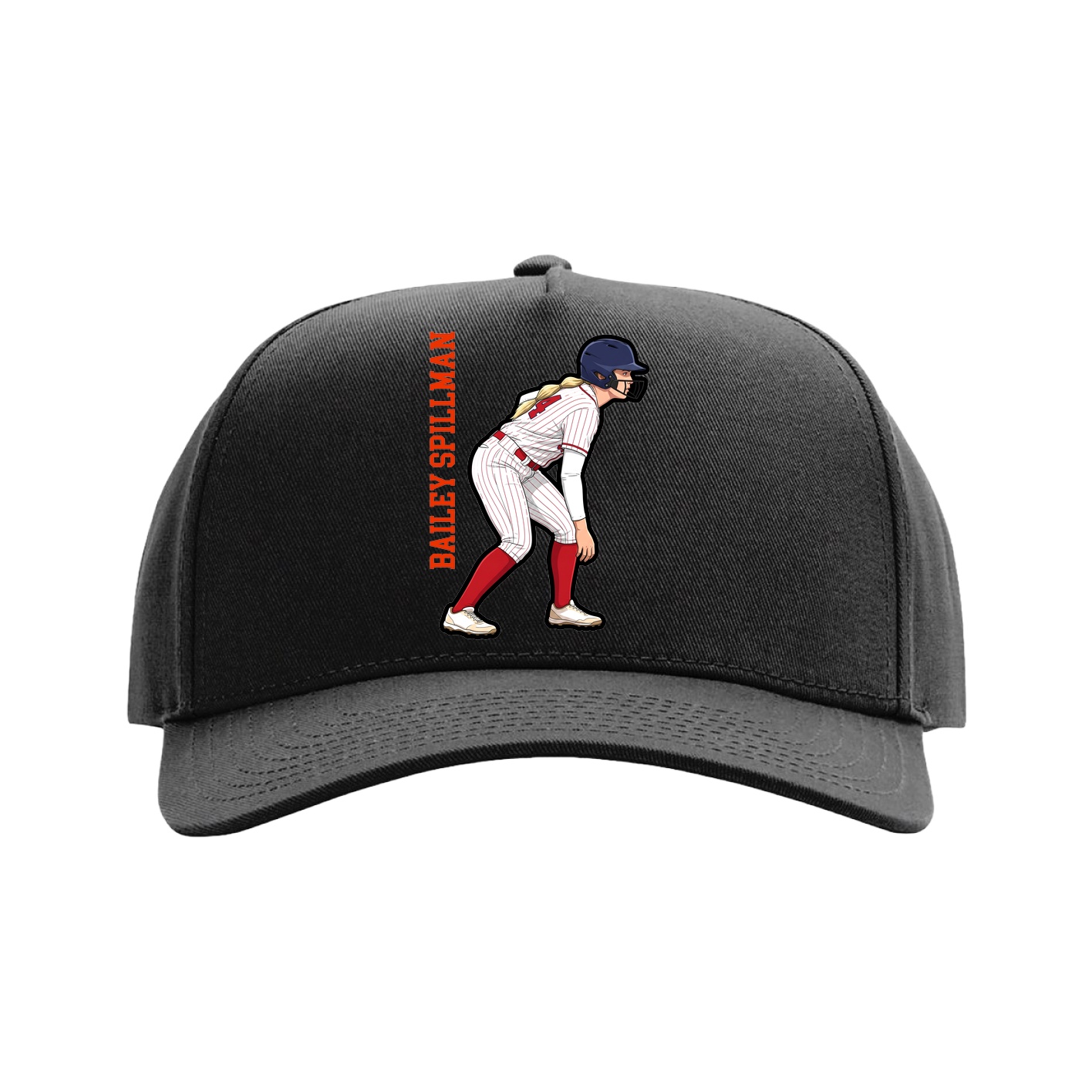 Full Fabric Five-Panel Champ Cap — Name Vertical in Black