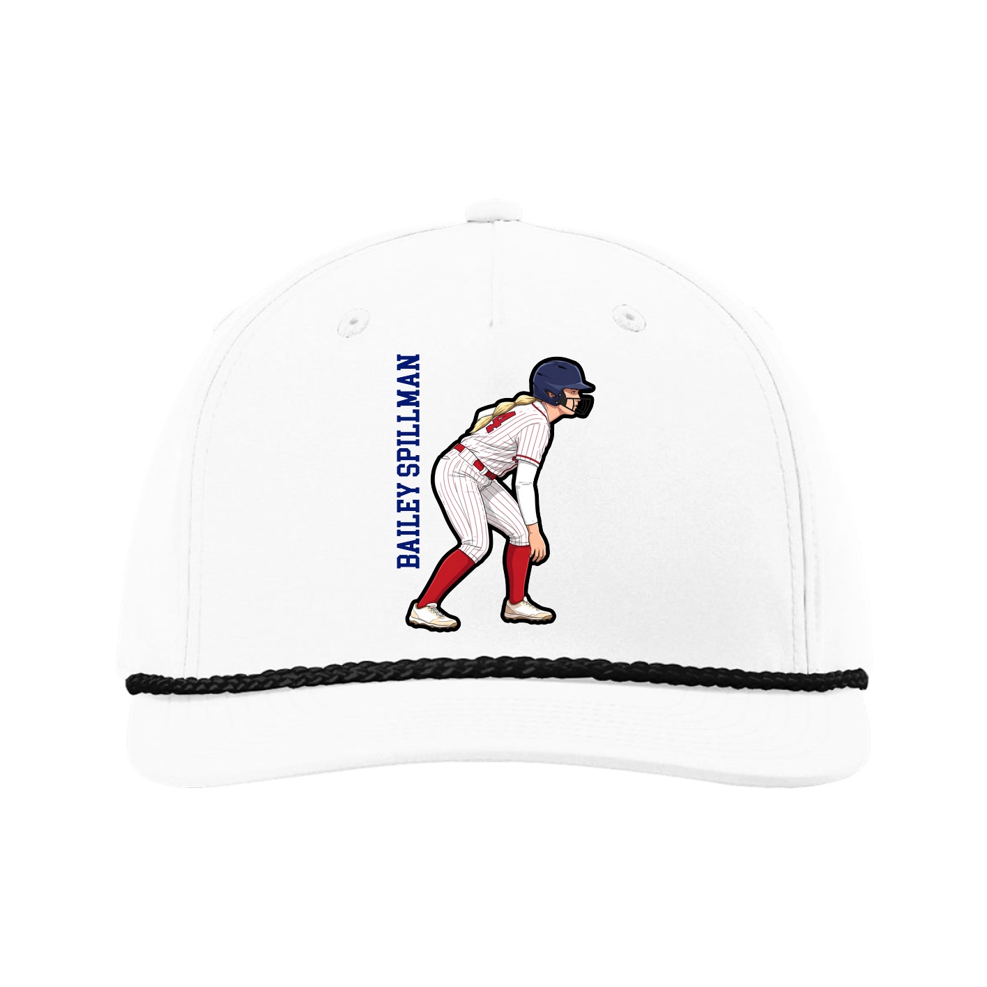 Five-Panel Classic Rope Cap — Name Vertical in White
