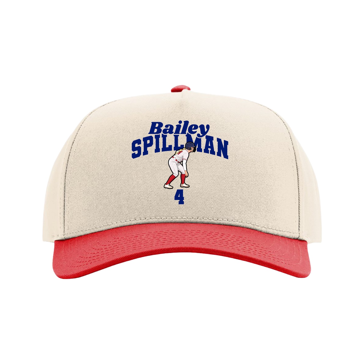 Full Fabric Five-Panel Champ Cap — Signature Arch in Cream/Red