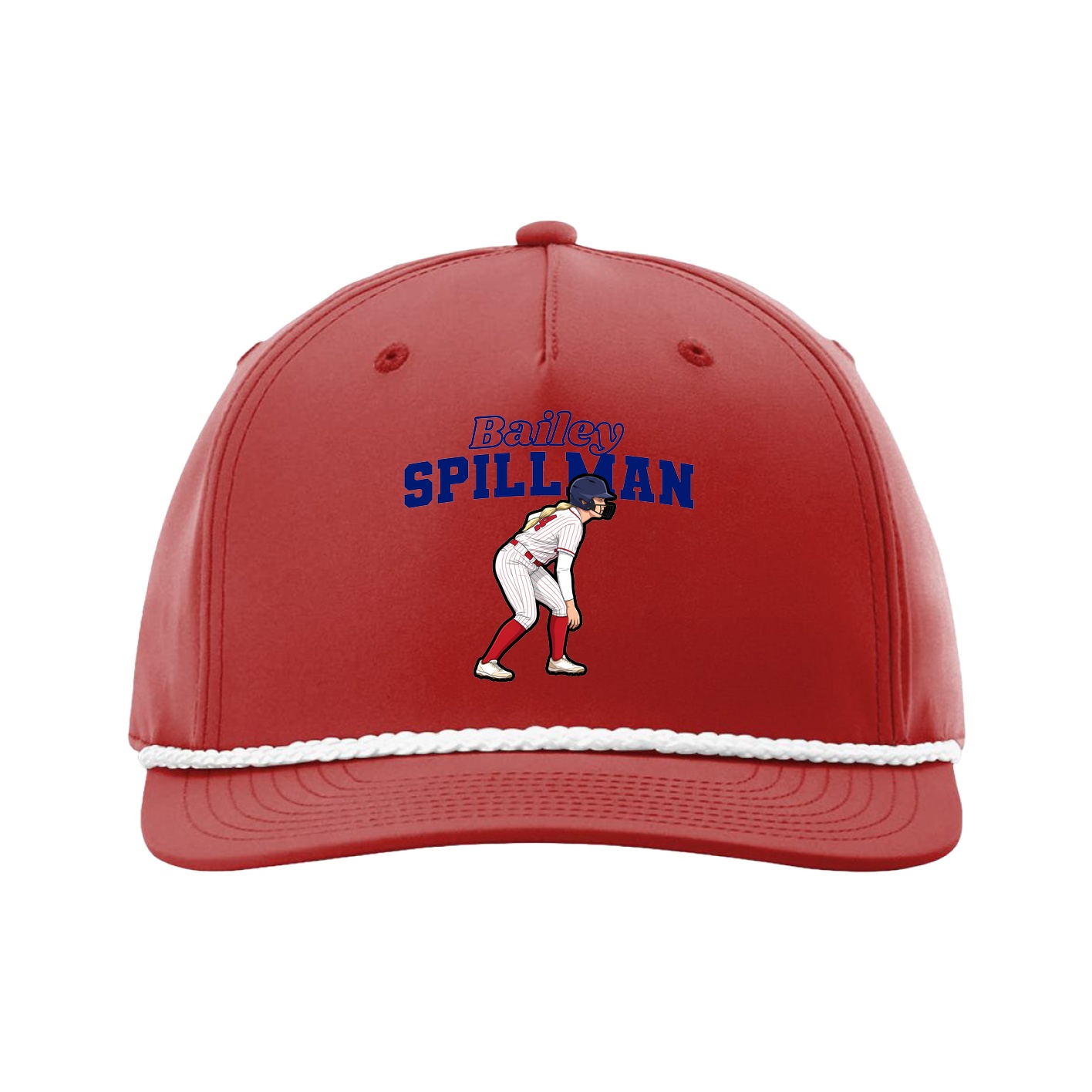 Five-Panel Classic Rope Cap — Name Arch in Red