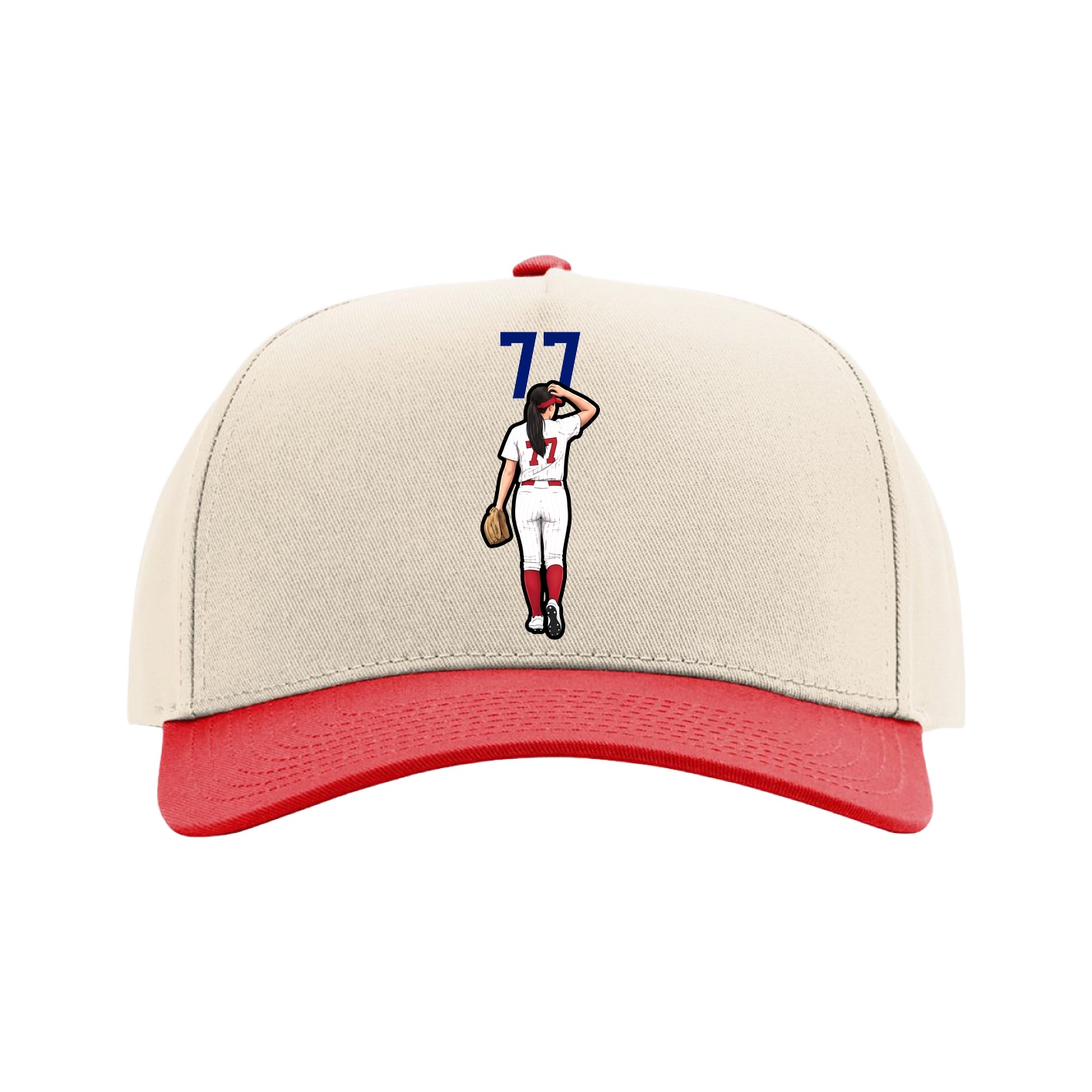 Full Fabric Five-Panel Champ Cap — Number Top in Cream/Red