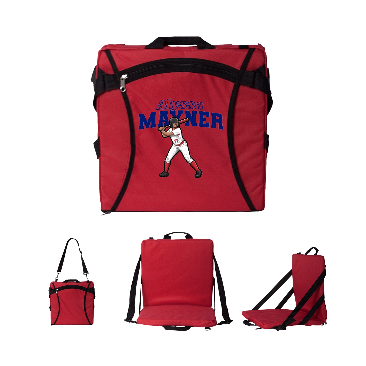 Folding Stadium Seat — Name Arch in Red