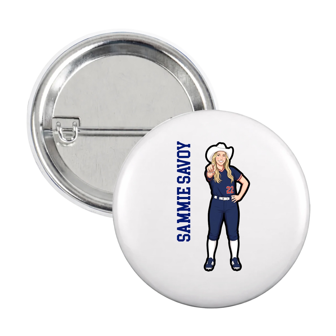 Game Day Button — Name Vertical in White