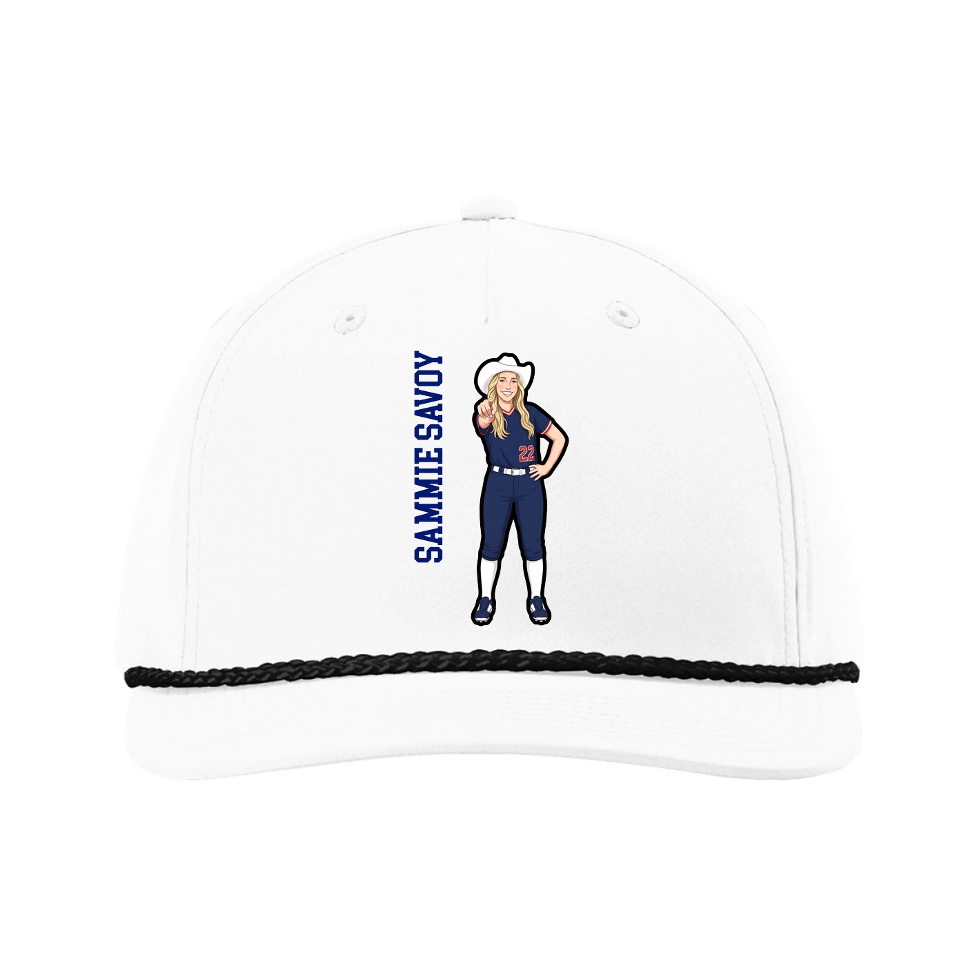 Five-Panel Classic Rope Cap — Name Vertical in White