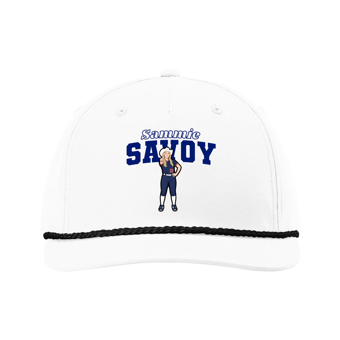 Five-Panel Classic Rope Cap — Name Arch in White