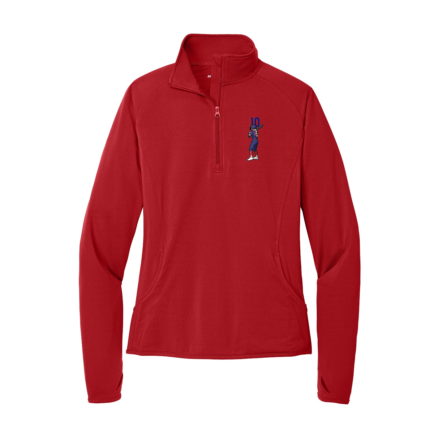 Women's Q-Zip Pullover — Number Top in Red