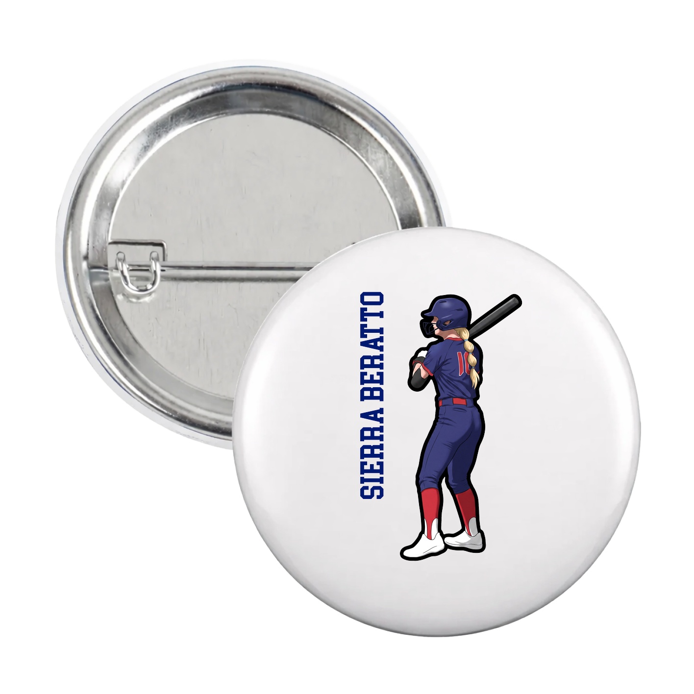 Game Day Button — Name Vertical in White