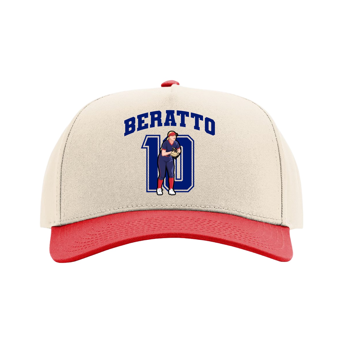 Full Fabric Five-Panel Champ Cap — Number in Cream/Red