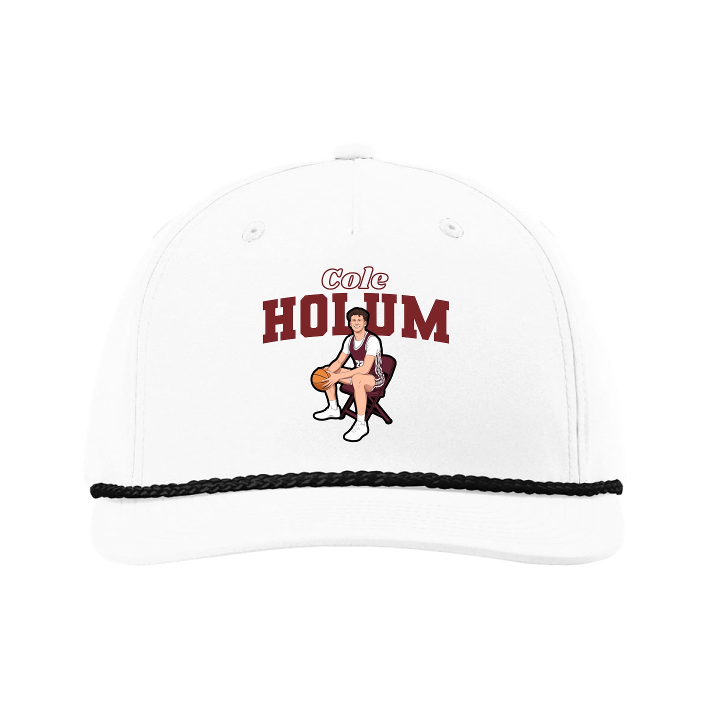 Five-Panel Classic Rope Cap — Name Arch in White