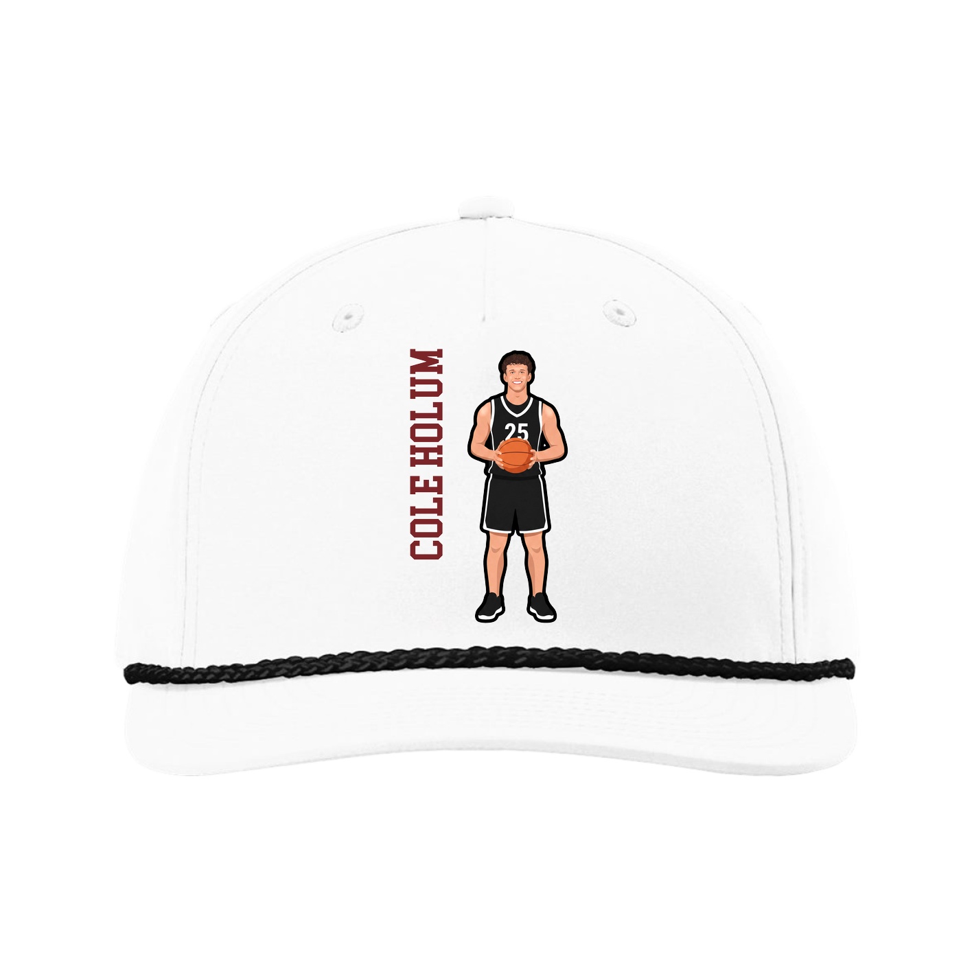 Five-Panel Classic Rope Cap — Name Vertical in White