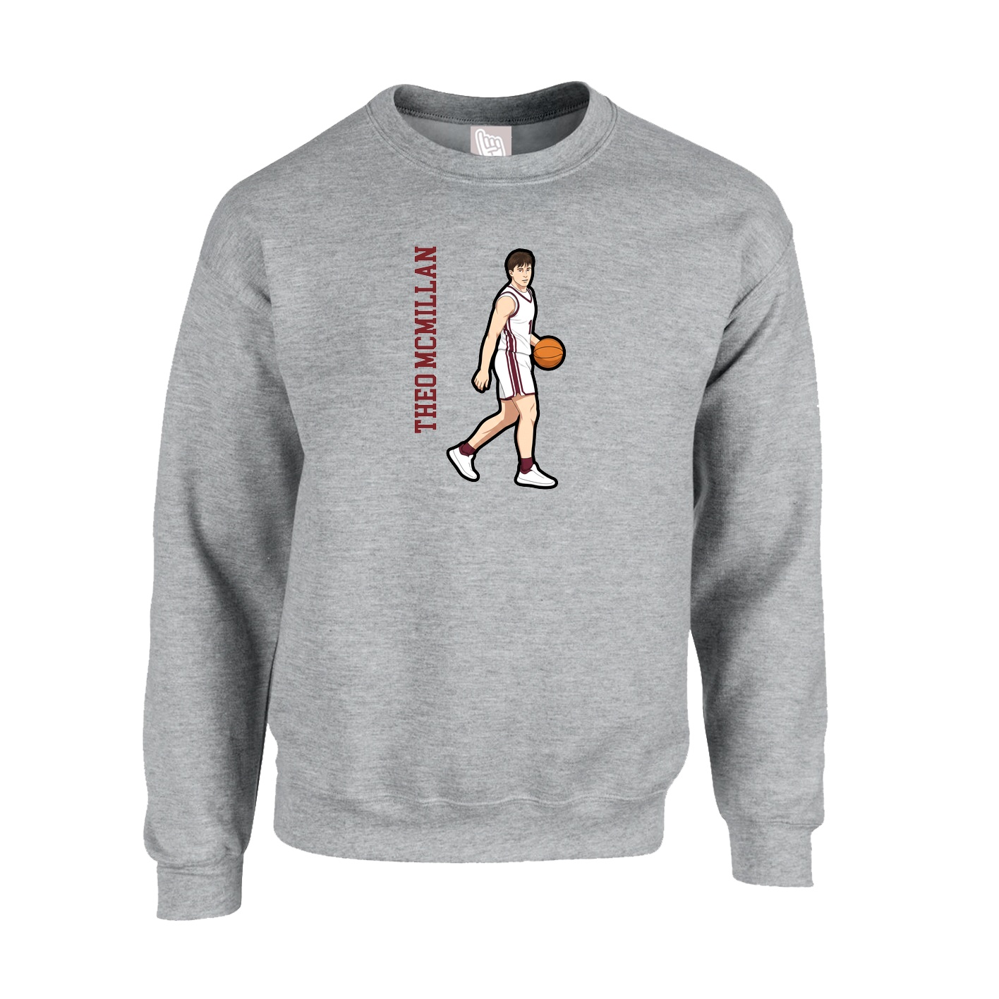 Fleece Crew — Name Vertical in Grey