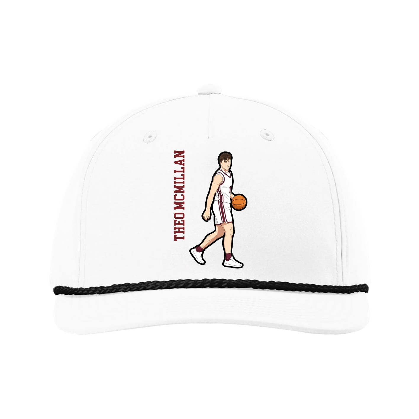 Five-Panel Classic Rope Cap — Name Vertical in White