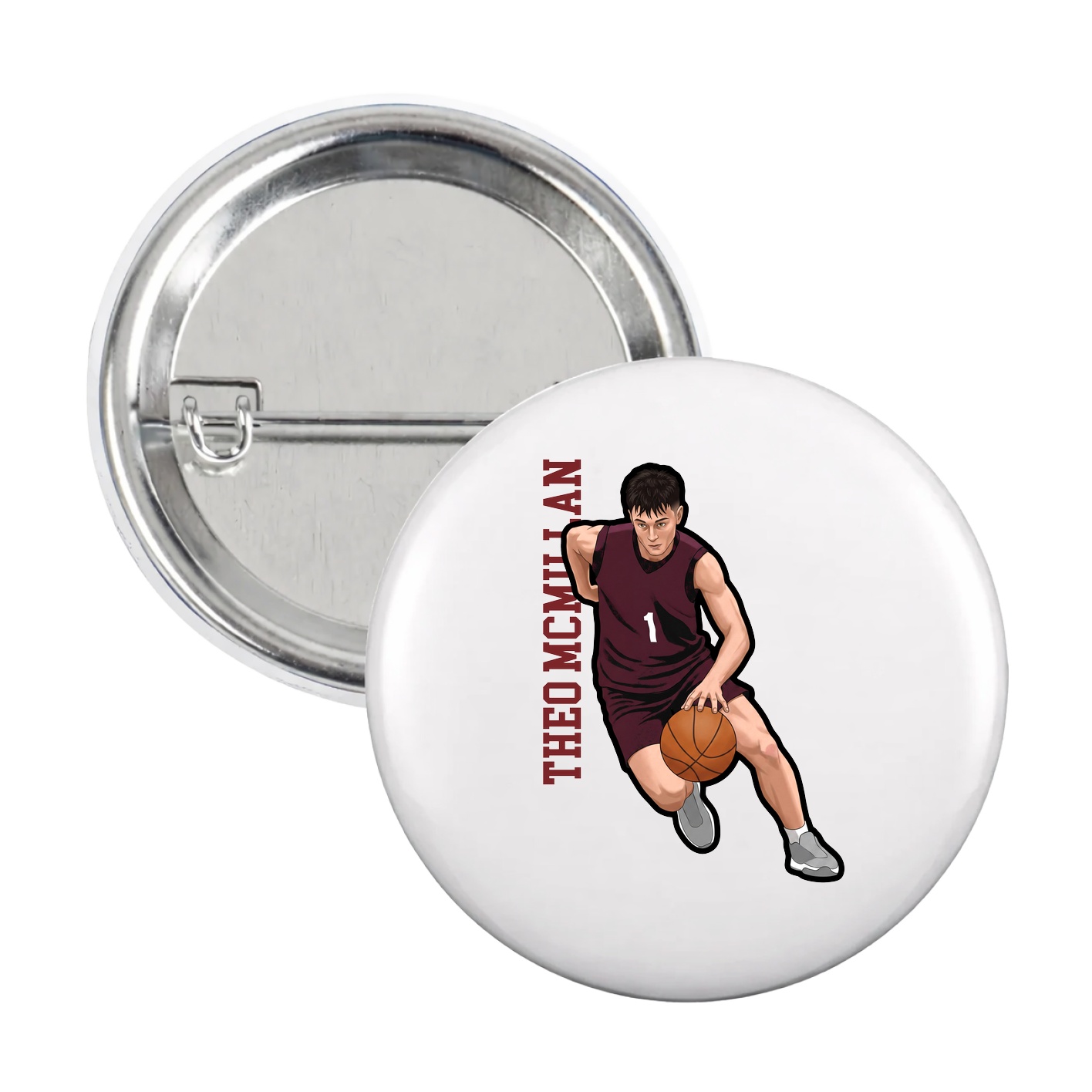 Game Day Button — Name Vertical in White