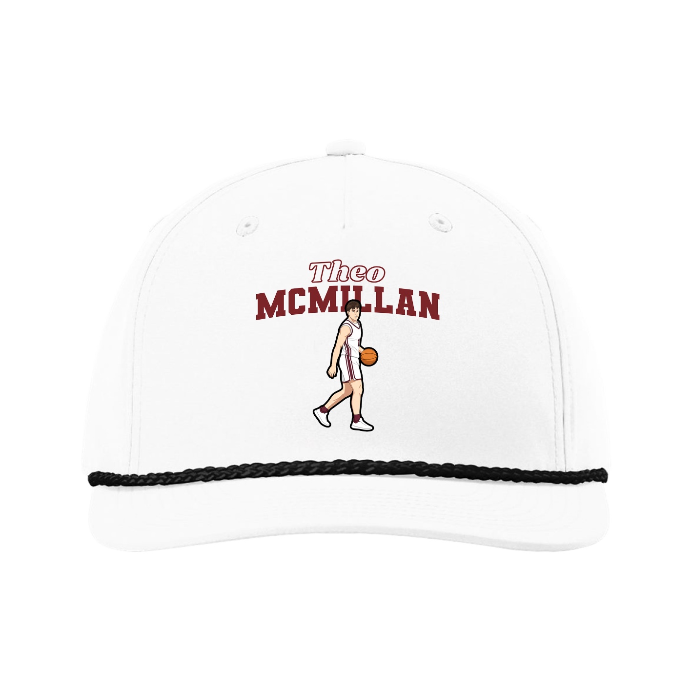 Five-Panel Classic Rope Cap — Name Arch in White