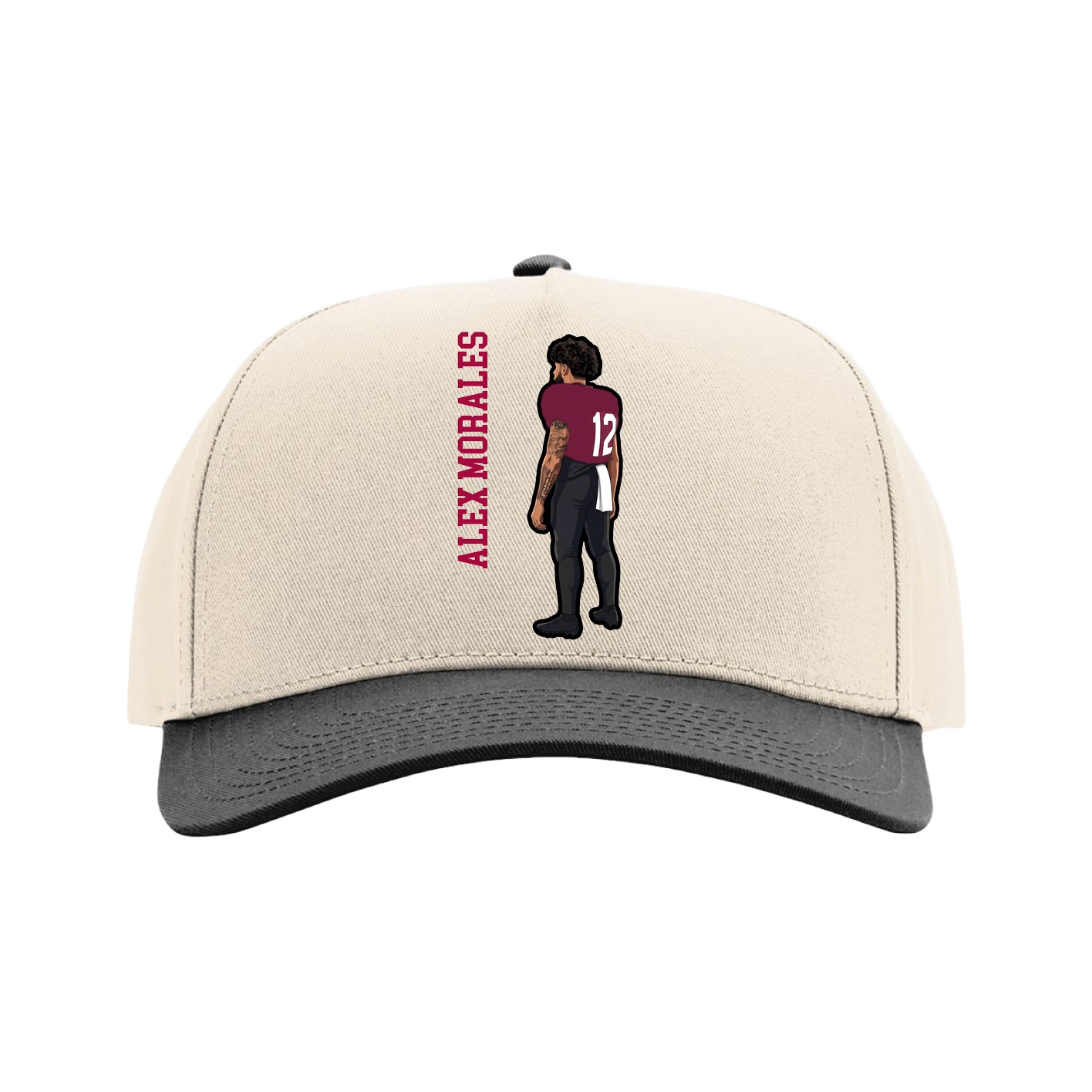 Full Fabric Five-Panel Champ Cap — Name Vertical in Cream/Black