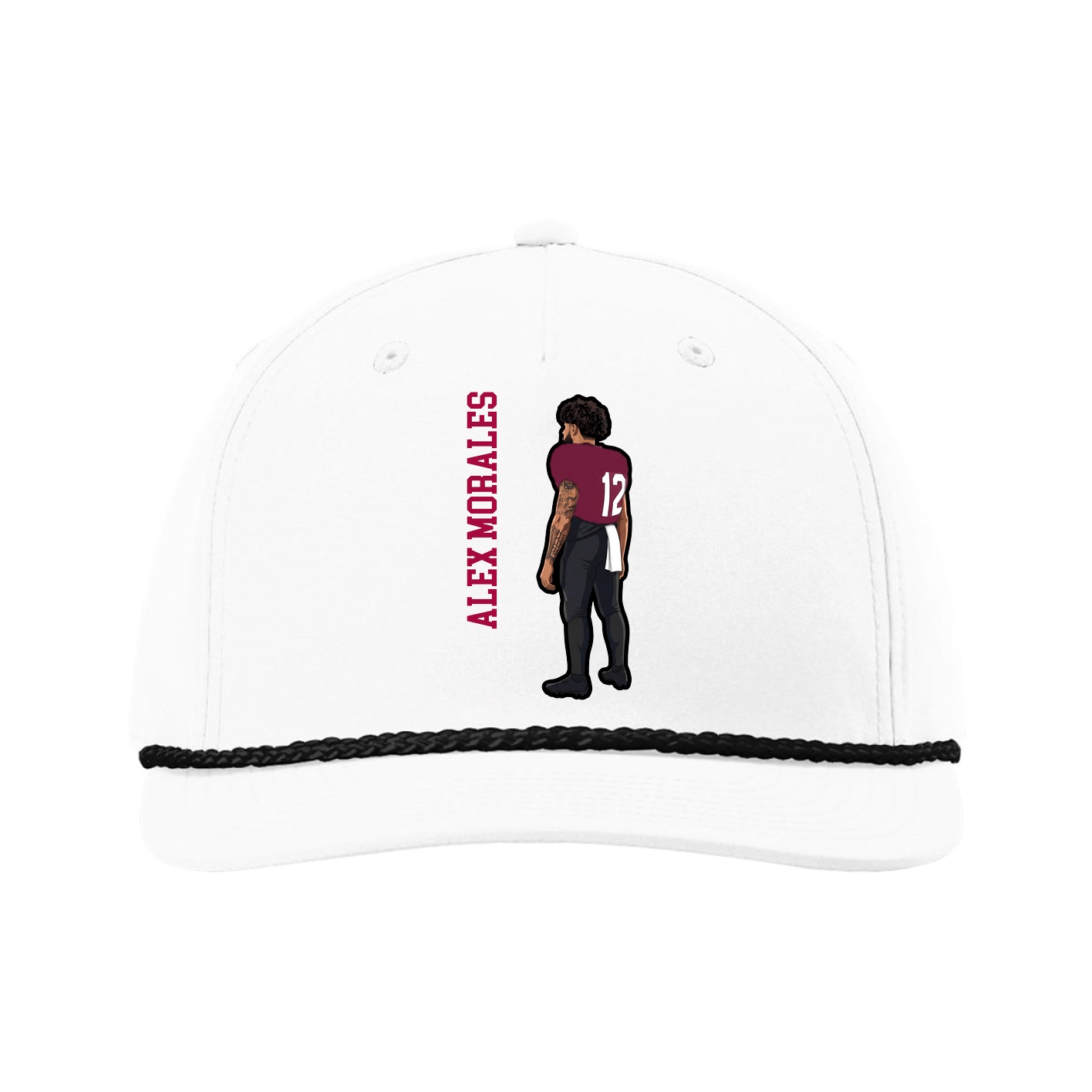Five-Panel Classic Rope Cap — Name Vertical in White