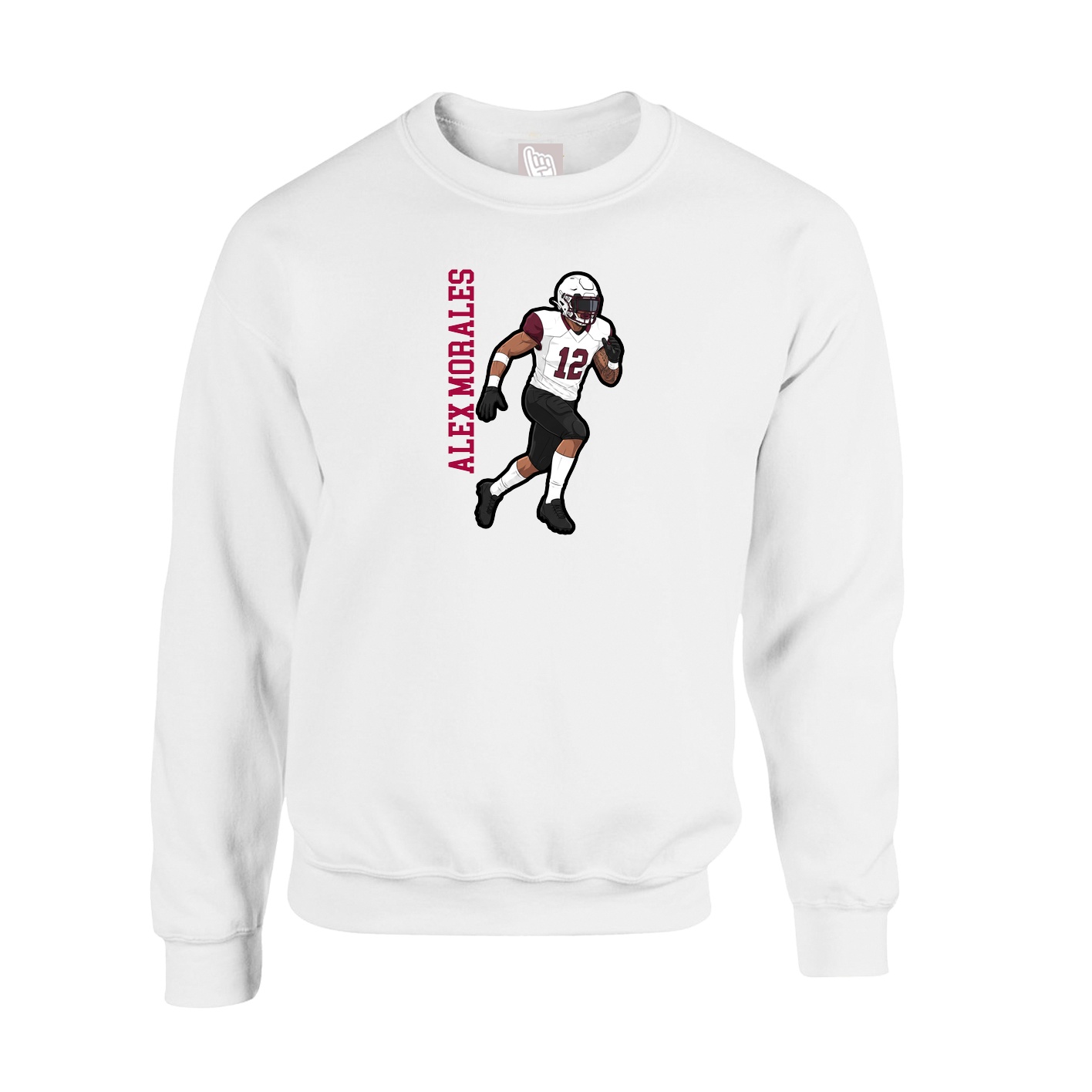 Fleece Crew — Name Vertical in White