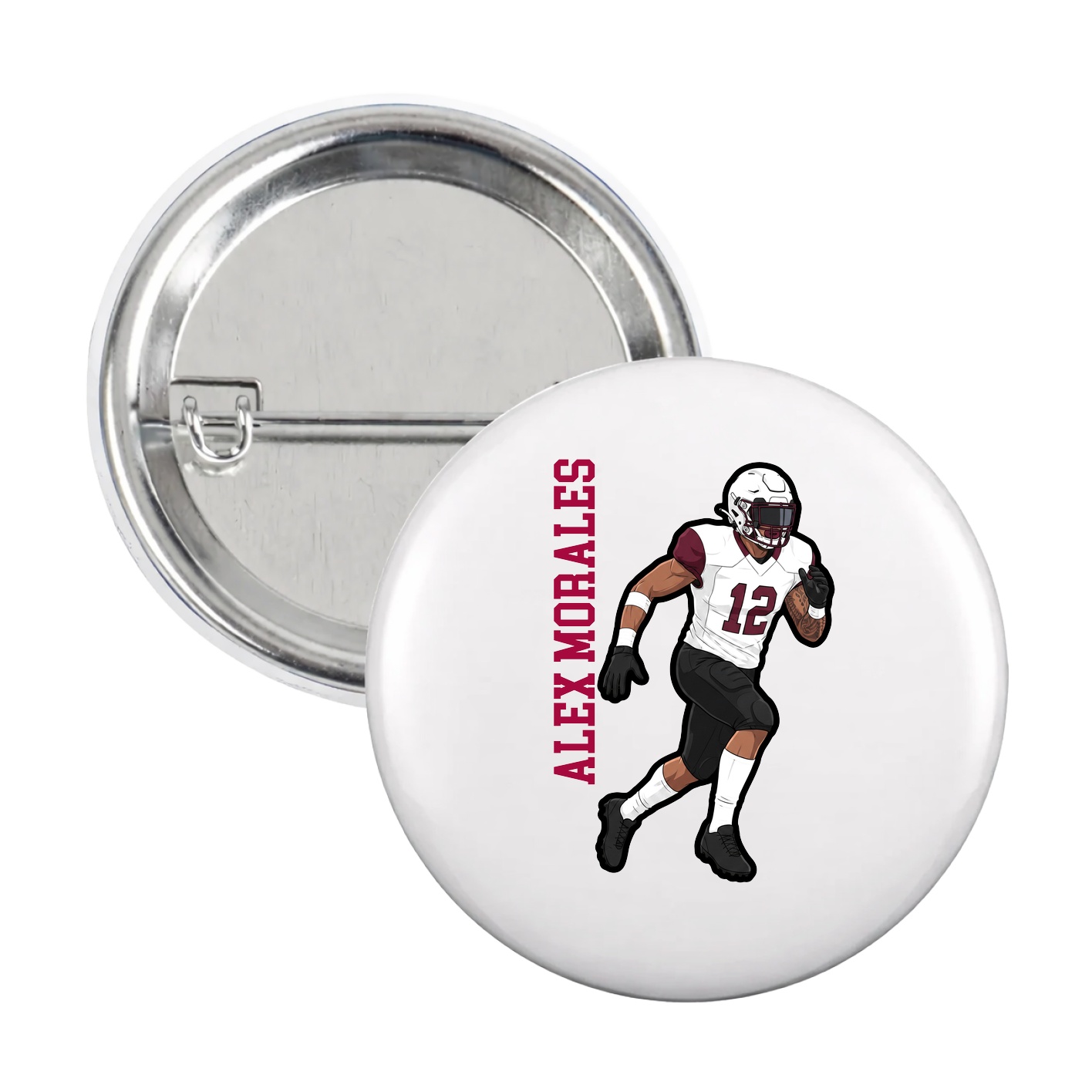 Game Day Button — Name Vertical in White