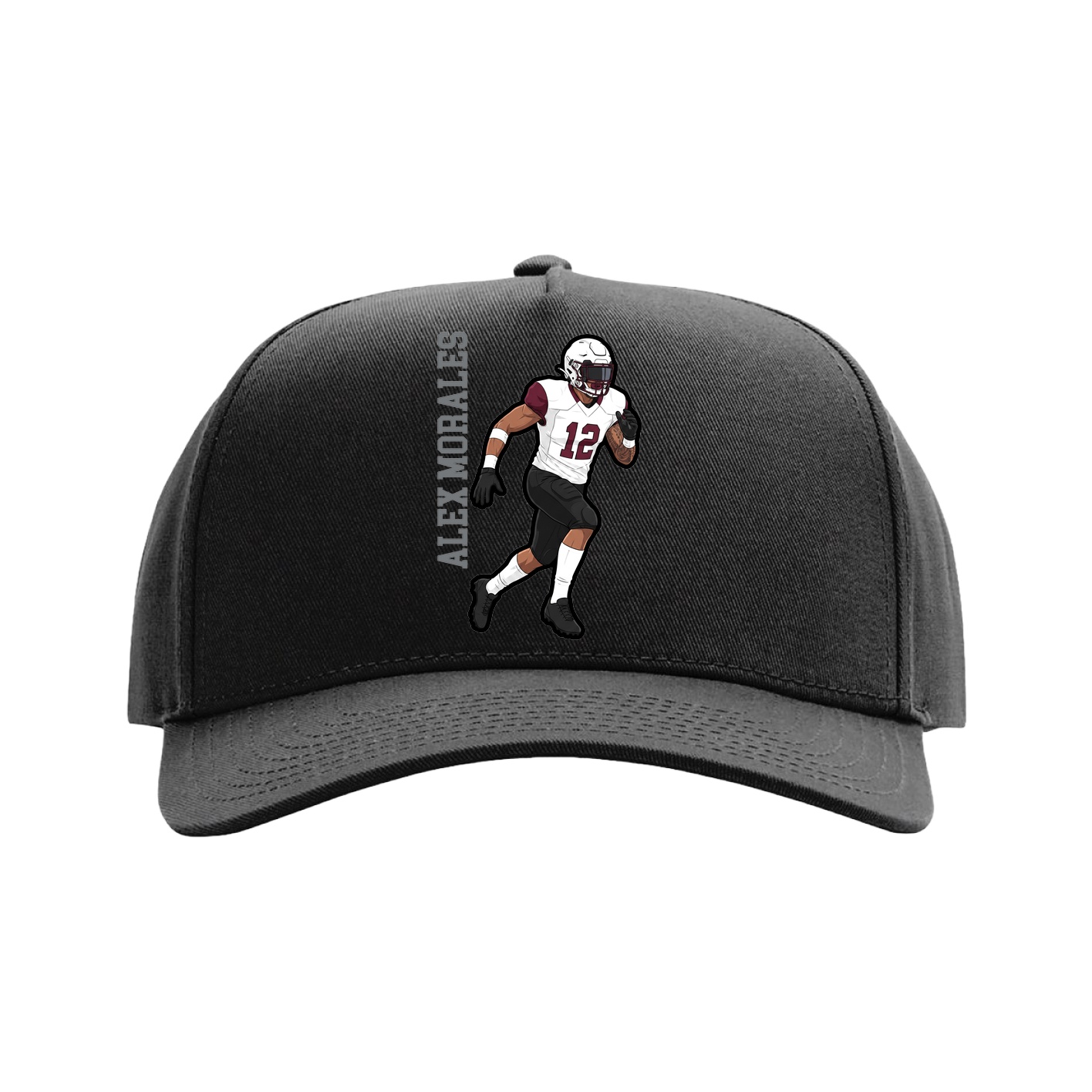 Full Fabric Five-Panel Champ Cap — Name Vertical in Black