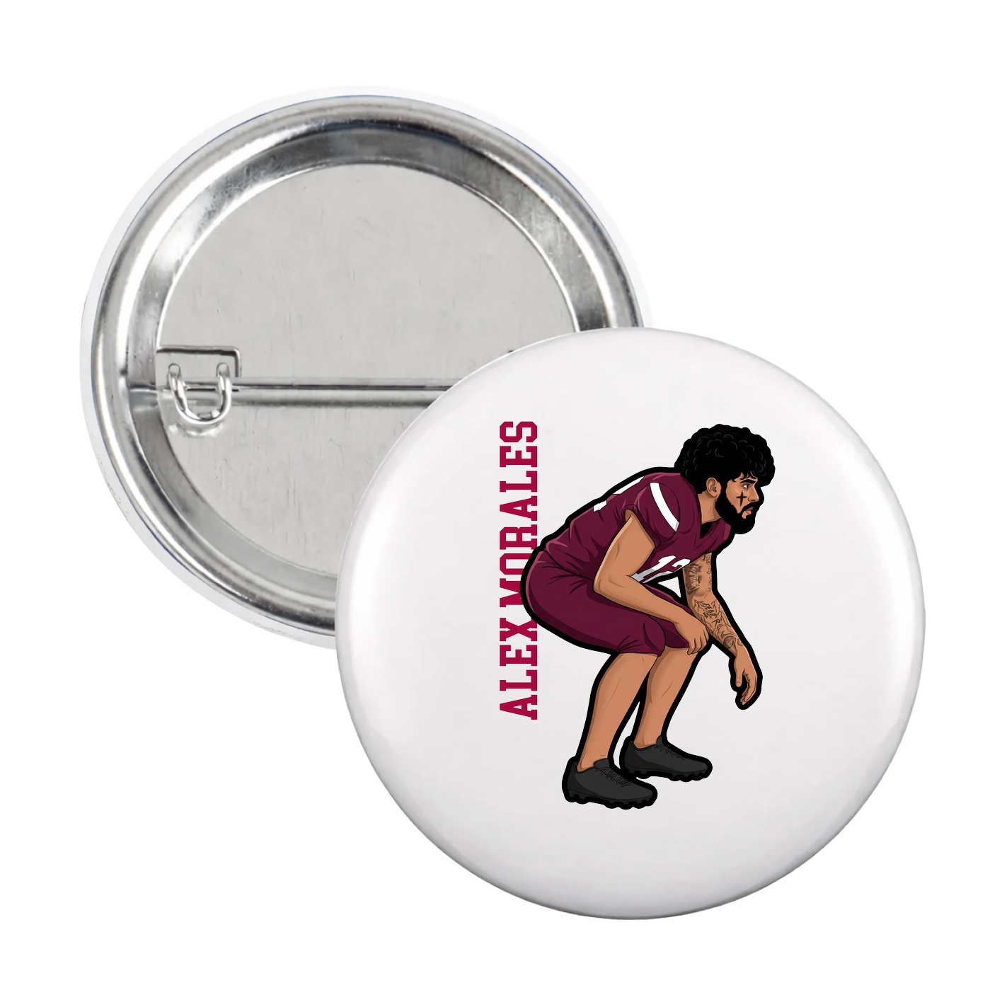 Game Day Button — Name Vertical in White